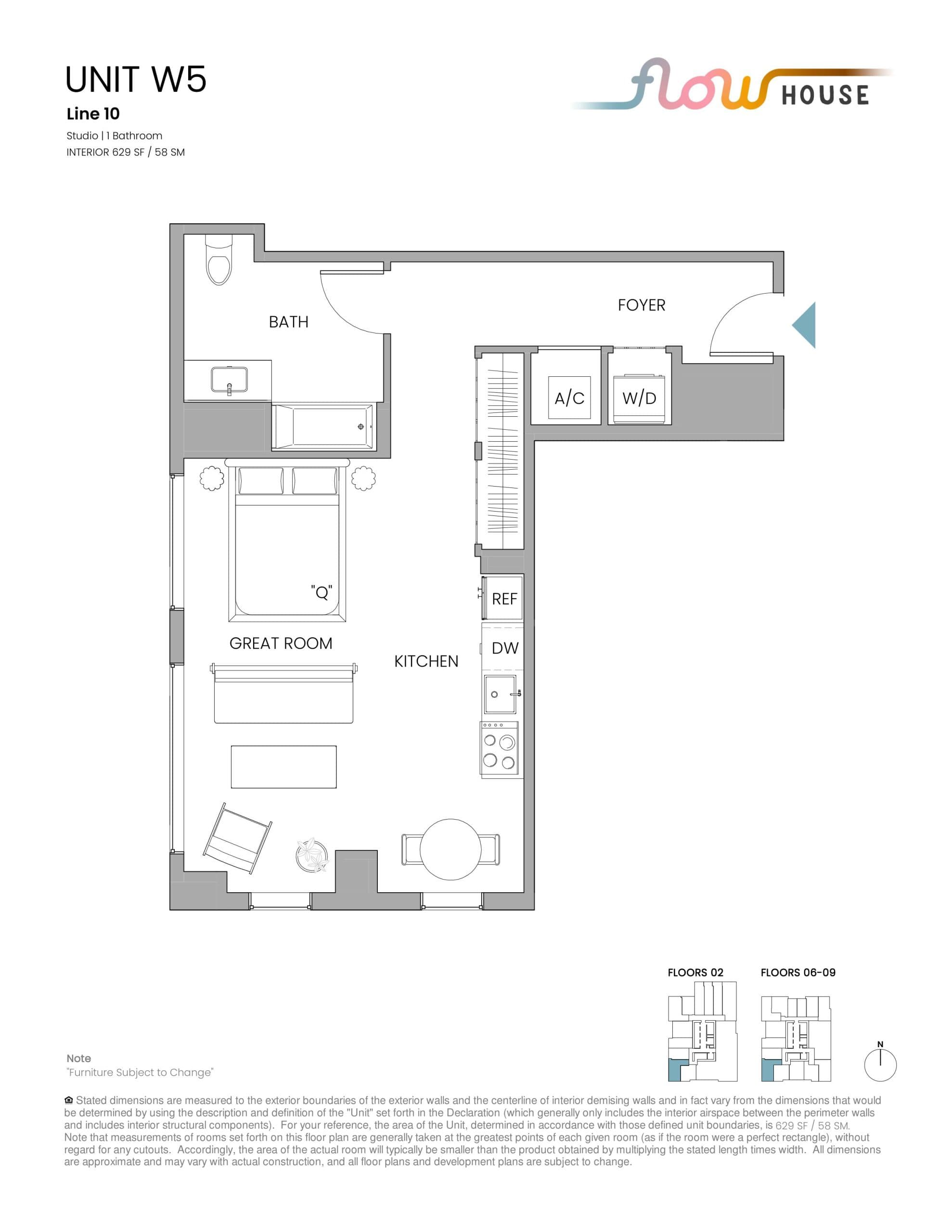 Unit W5 Floor Plan at Flow House Condos - 629 sq.ft