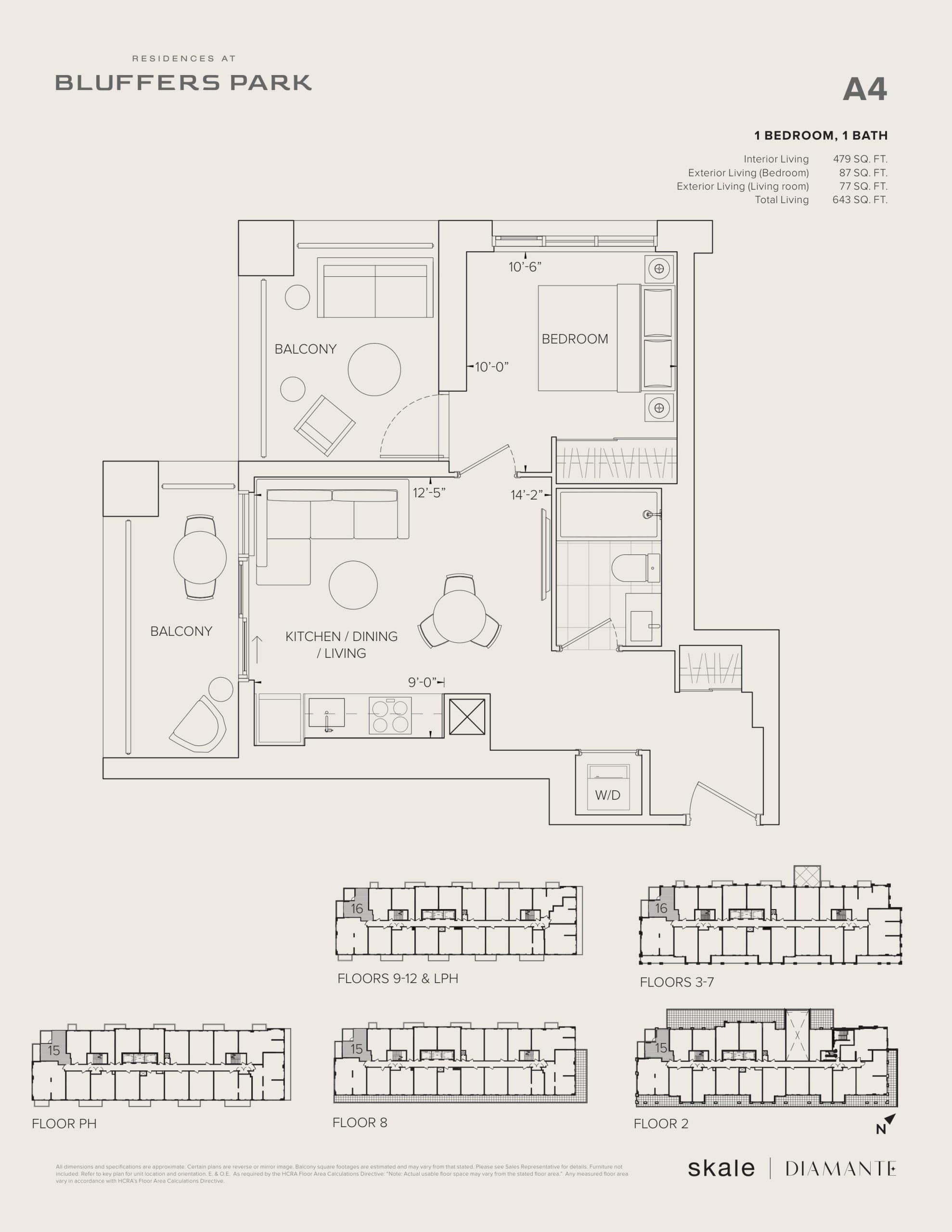 A4 Floor Plan at Residences at Bluffers Park Condos - 479 sq.ft