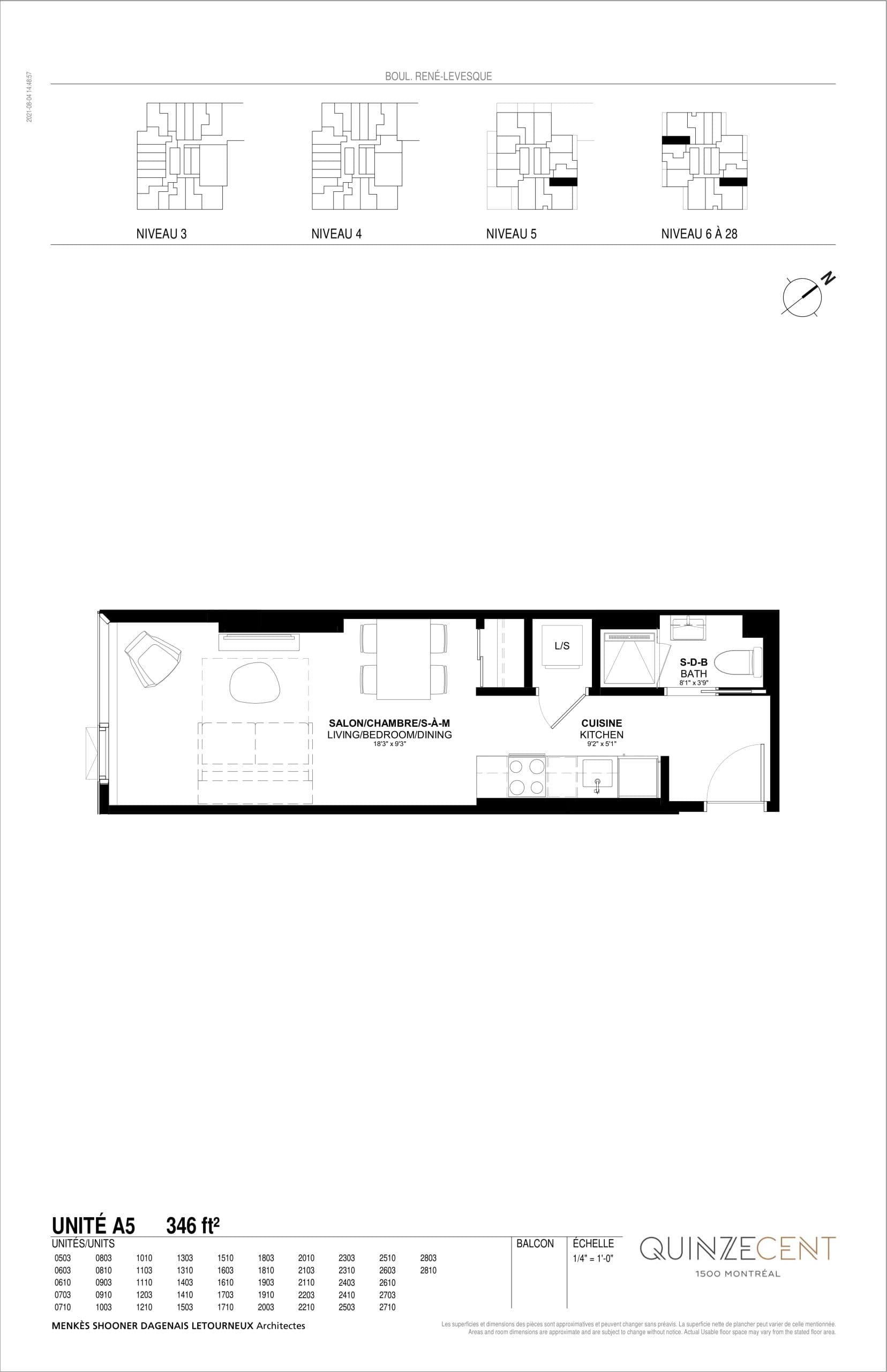A5 Floor Plan at Quinzecent Condos - 346 sq.ft
