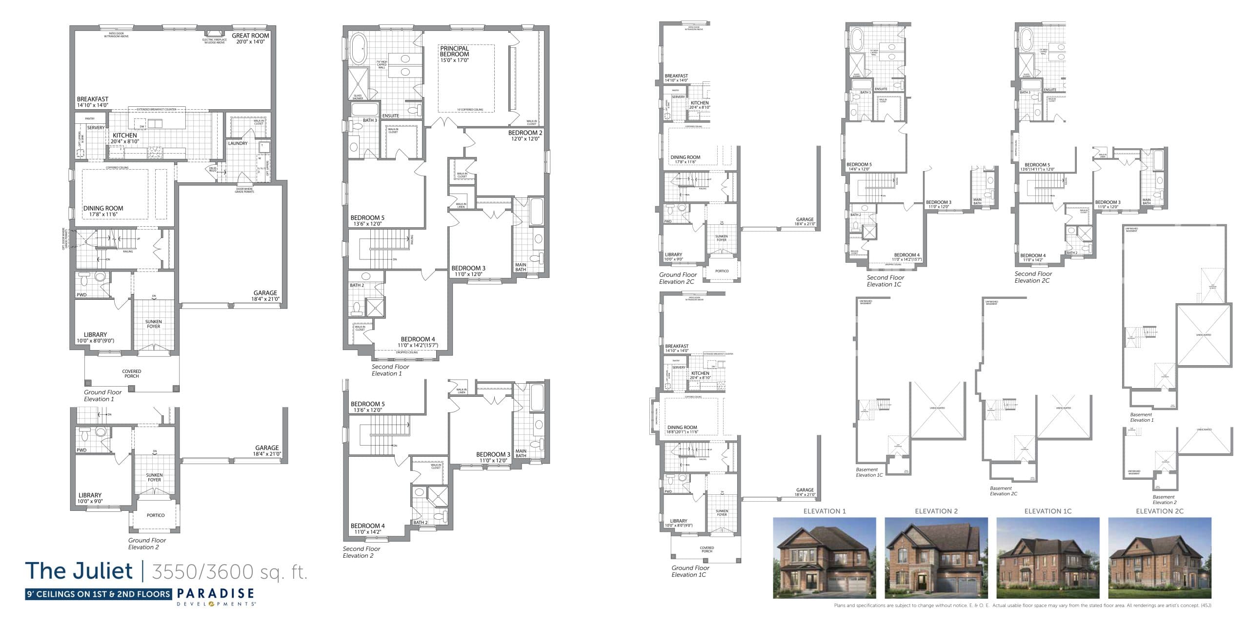 The Juliet Elevation 1 Floor Plan at High Point in Upper Mount Pleasant - 3550 sq.ft