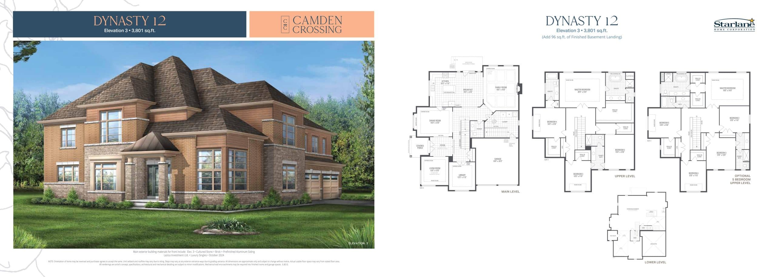 Dynasty 12 (Elevation 3) Floor Plan at Camden Crossing by Starlane Home Corporation - 3801 sq.ft