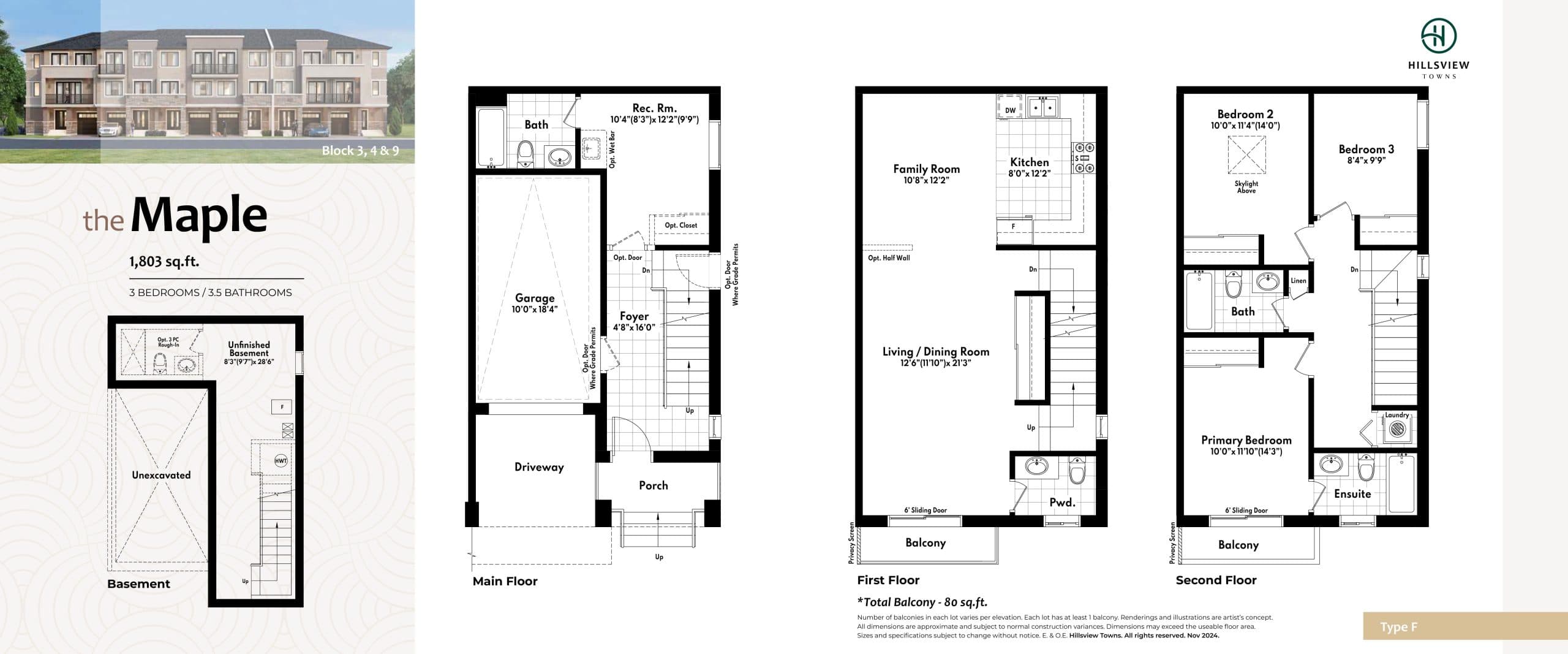 The Maple Floor Plan at Hillsview Towns - 1803 sq.ft