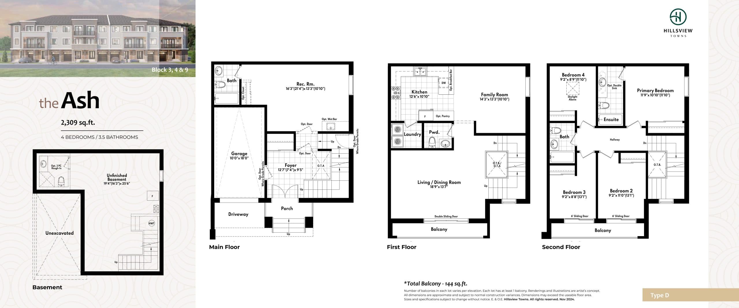 The Ash Floor Plan at Hillsview Towns - 2309 sq.ft