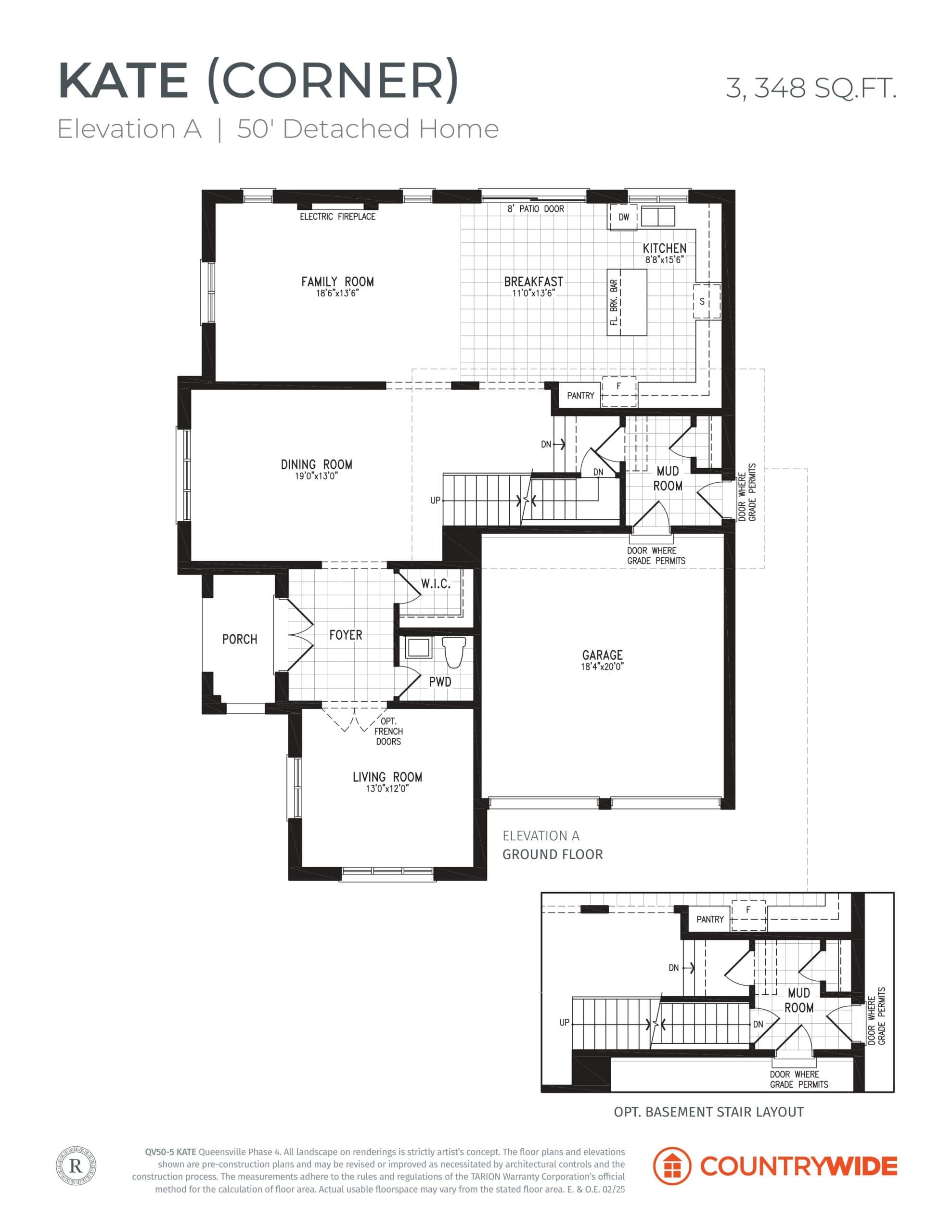 Kate (Corner) - Elevation A Floor Plan at Queensville Homes by CountryWide - Single Family Homes - 3348 sq.ft
