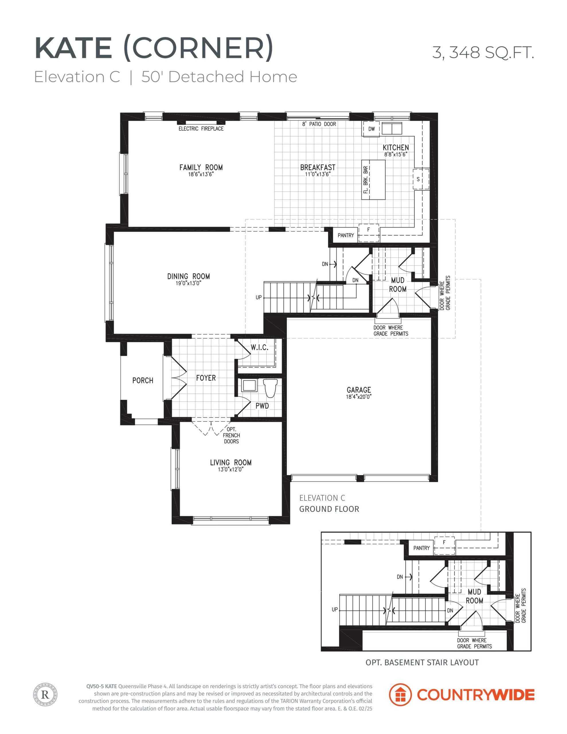Kate (Corner) - Elevation C Floor Plan at Queensville Homes by CountryWide - Single Family Homes - 3348 sq.ft