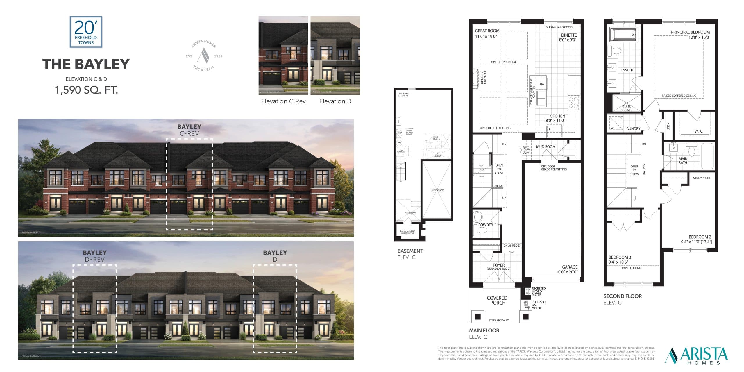 The Bayley Floor Plan at Seatonville by Arista Homes - 1590 sq.ft