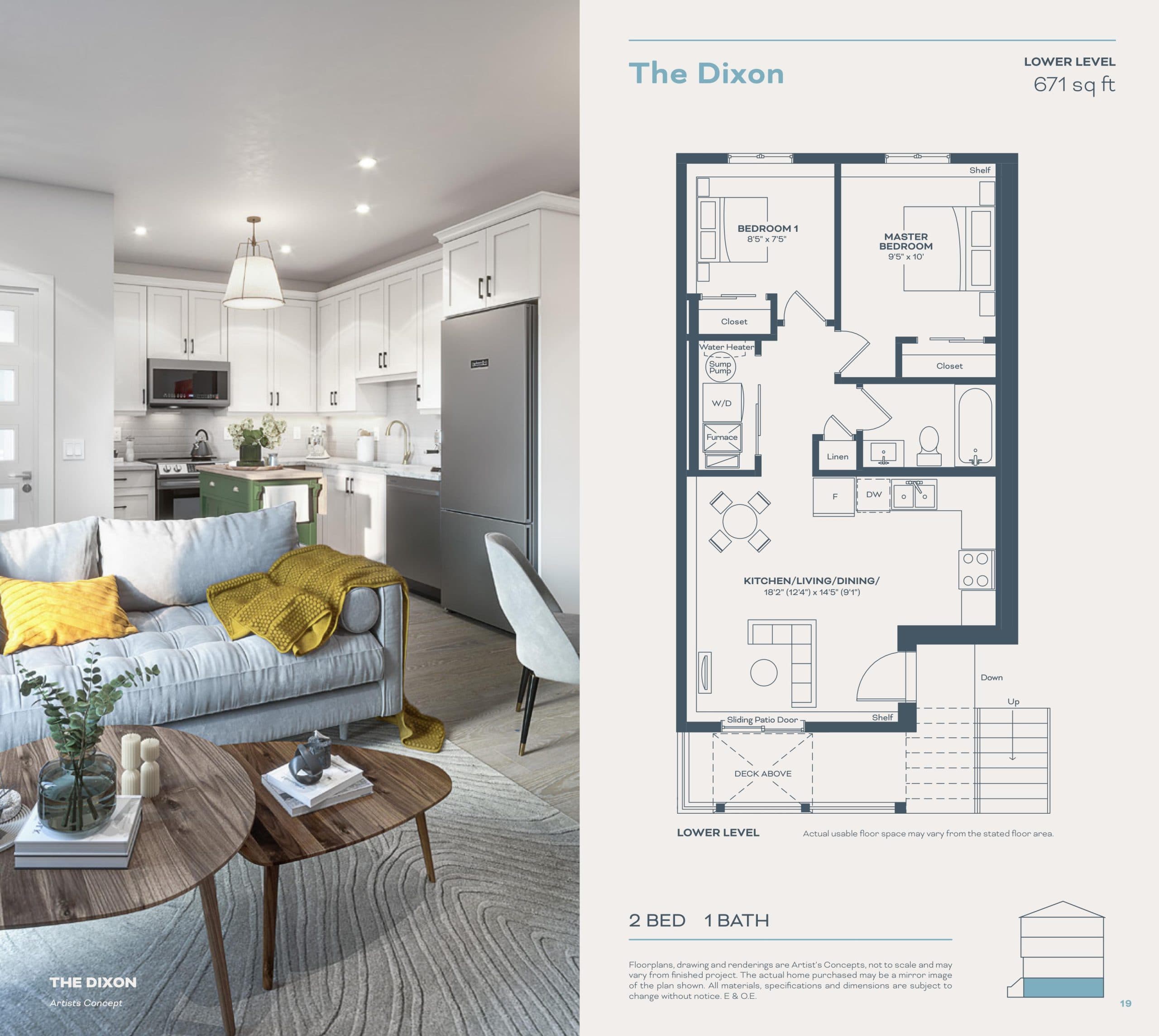 The Dixon Floor Plan at Stop 19 Stacked Towns - 671 sq.ft