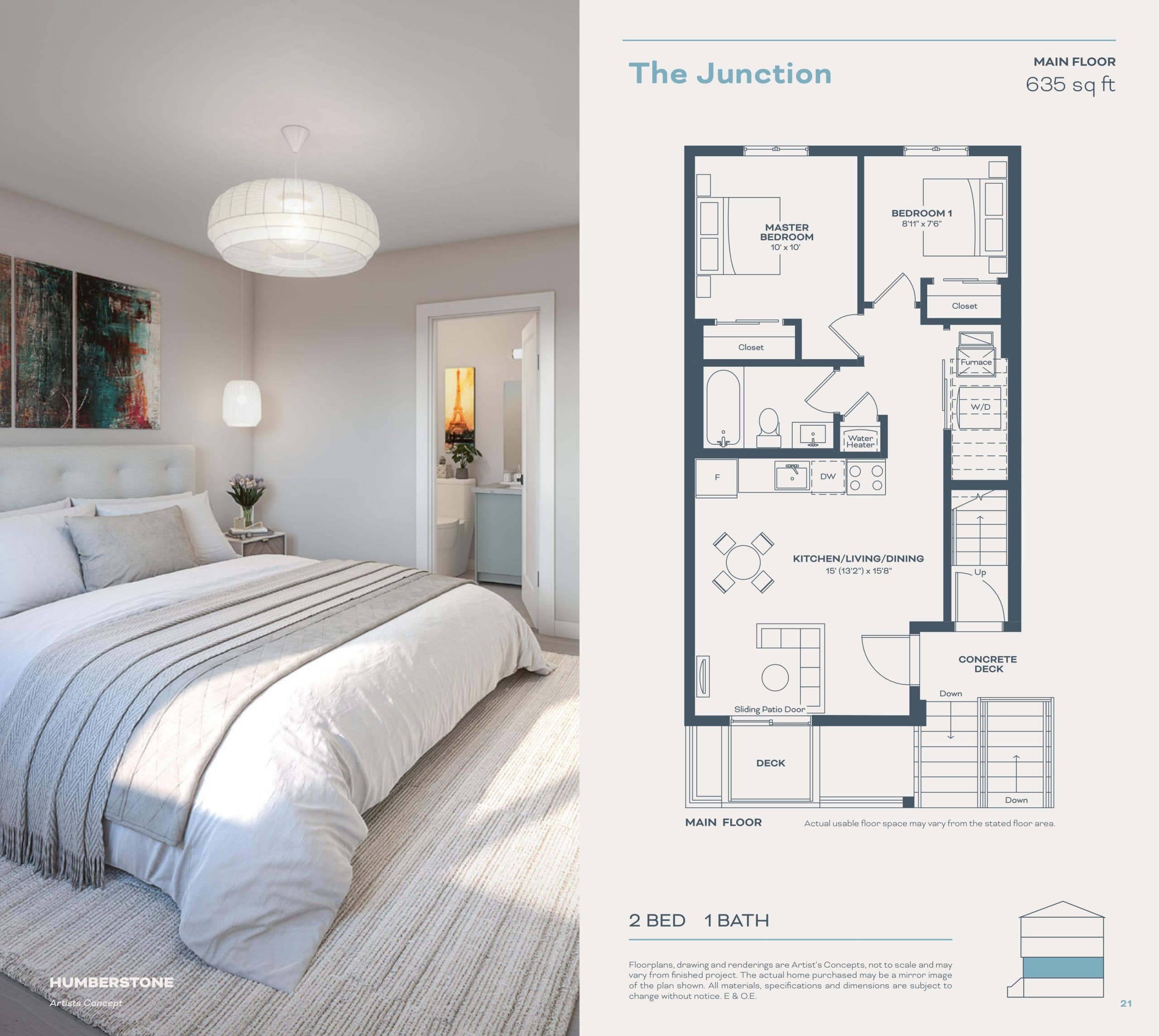 The Junction Floor Plan at Stop 19 Stacked Towns - 635 sq.ft