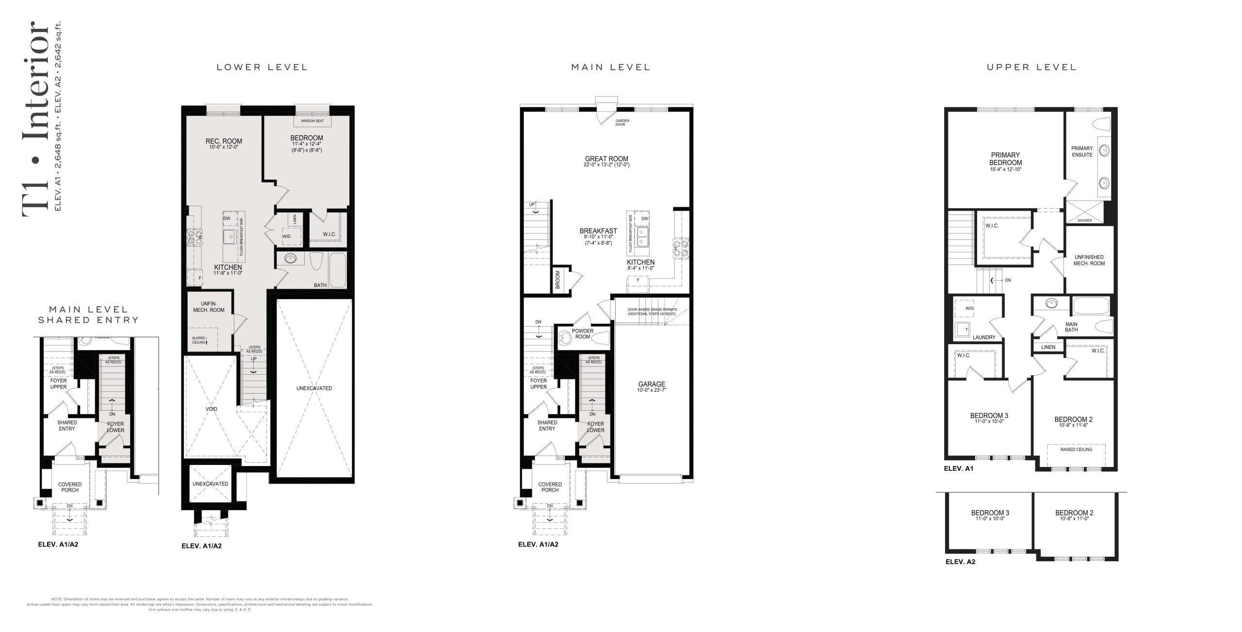 T1 Interior Elev A1 / A2 Floor Plan at The Encore Collection at Belmont Towns - 2648 sq.ft