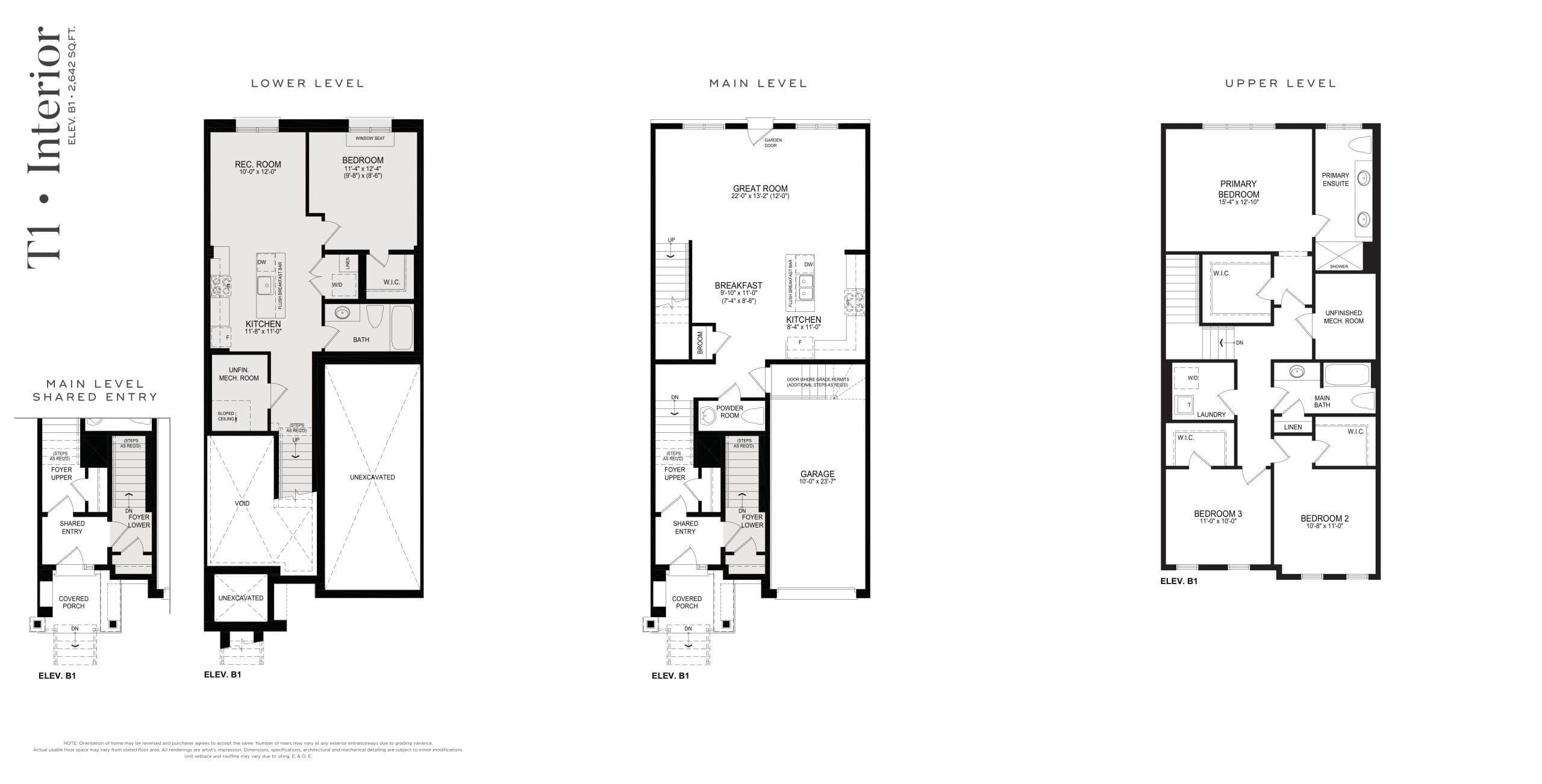 T1 Interior Elev B1 Floor Plan at The Encore Collection at Belmont Towns - 2642 sq.ft