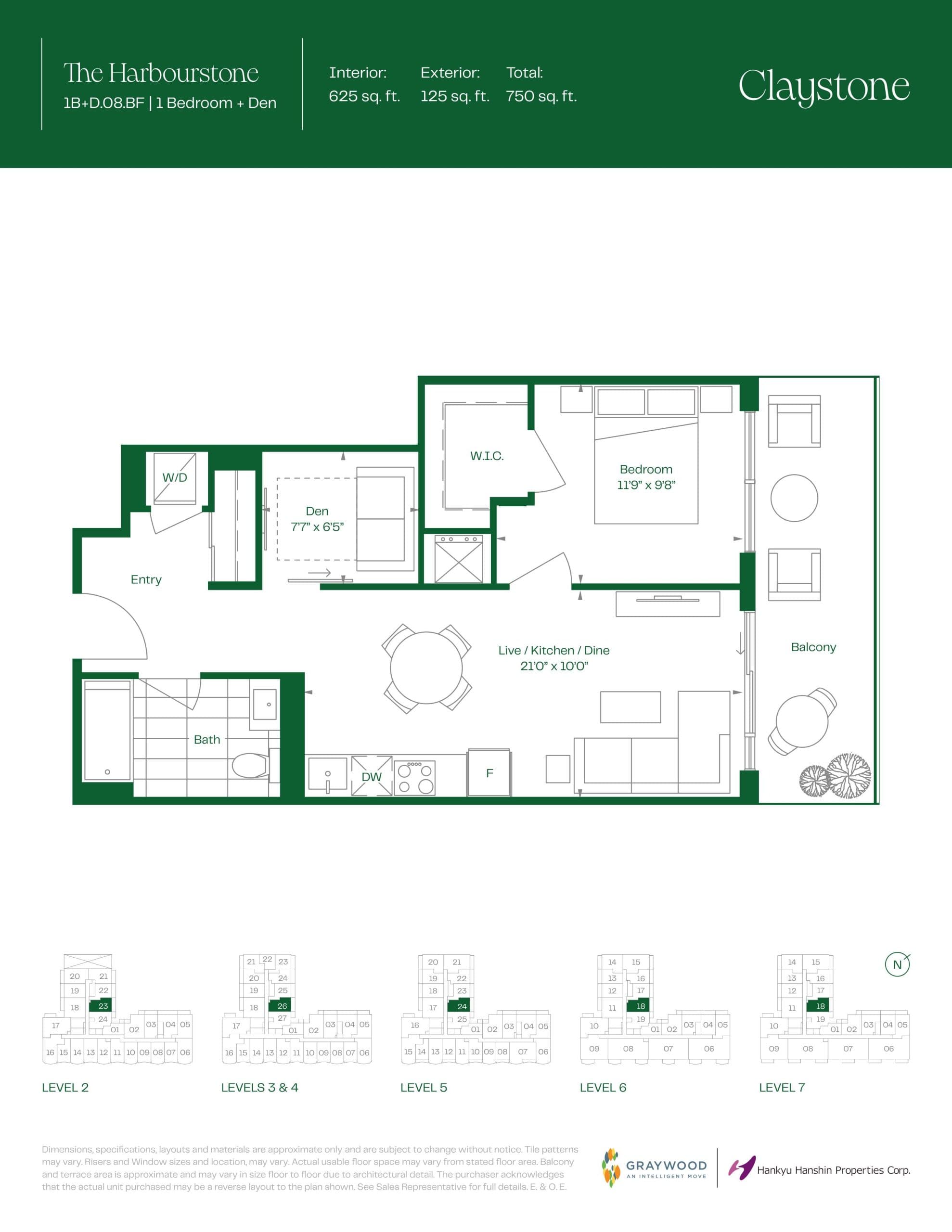 The Harbourstone Floor Plan at Claystone Condos - 625 sq.ft