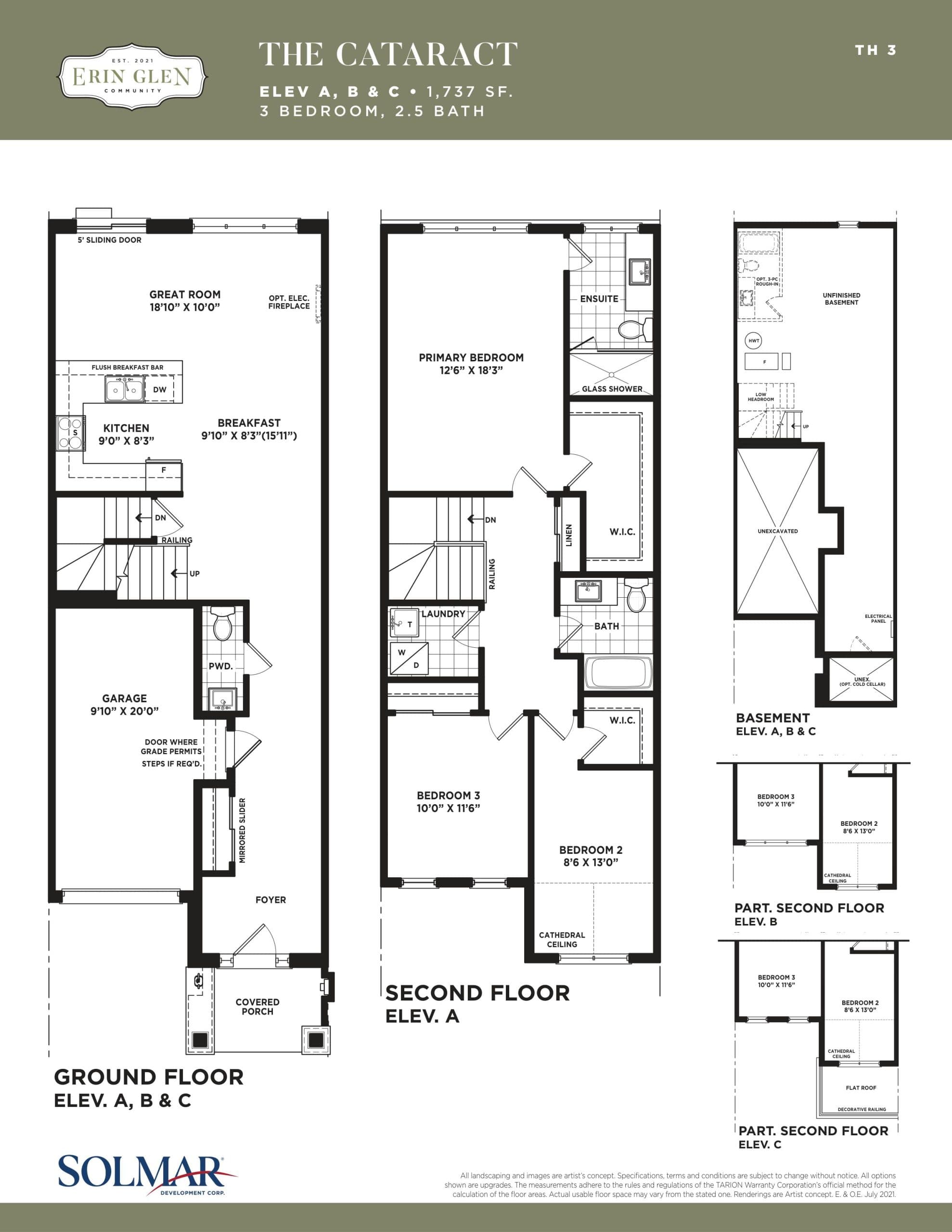 The Cataract Floor Plan at Erin Glen by Solmar Development Corp - 1737 sq.ft