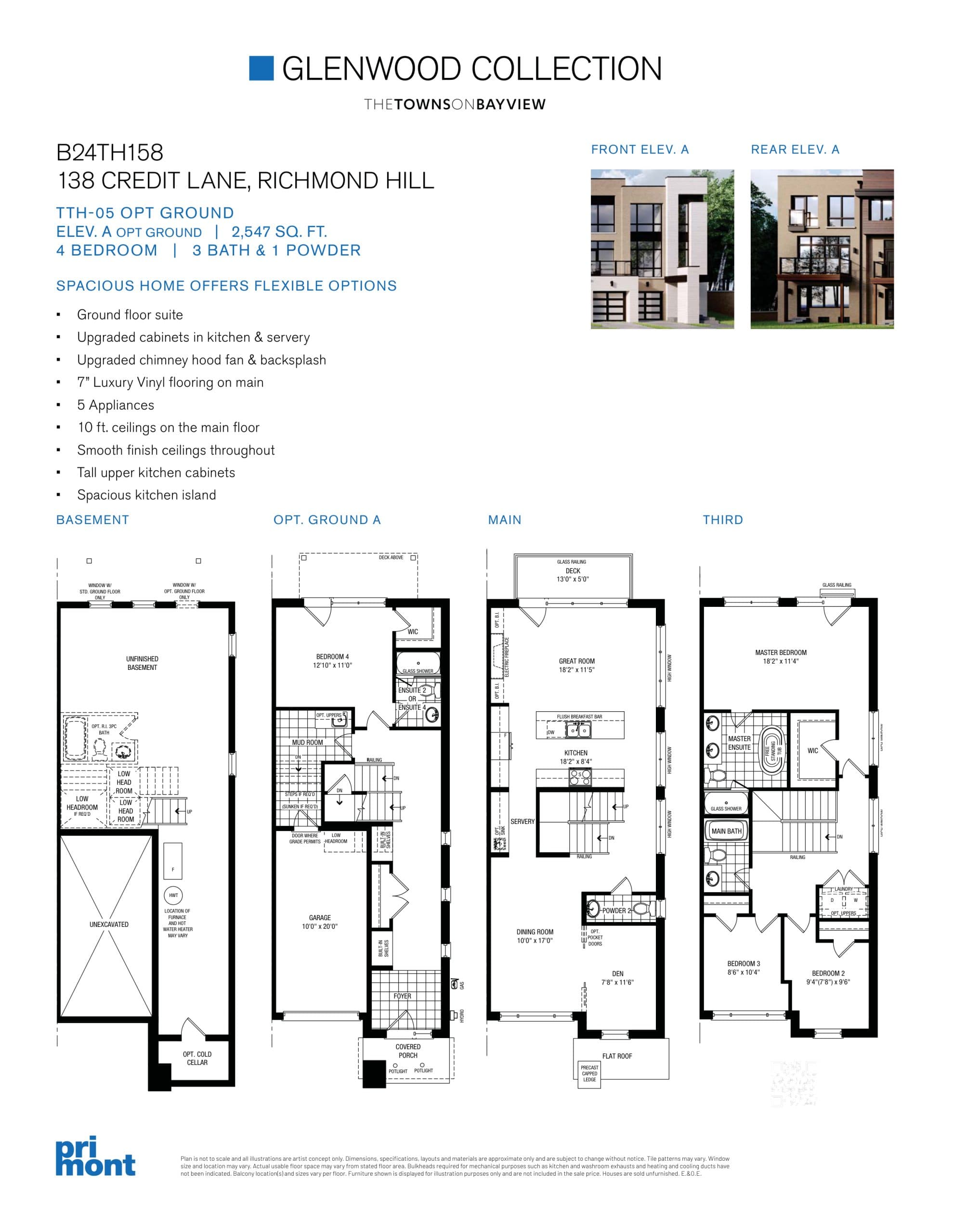 TTH-05 Elev A Lot 158 Floor Plan at Glenwood Collection at The Towns on Bayview - 2547 sq.ft