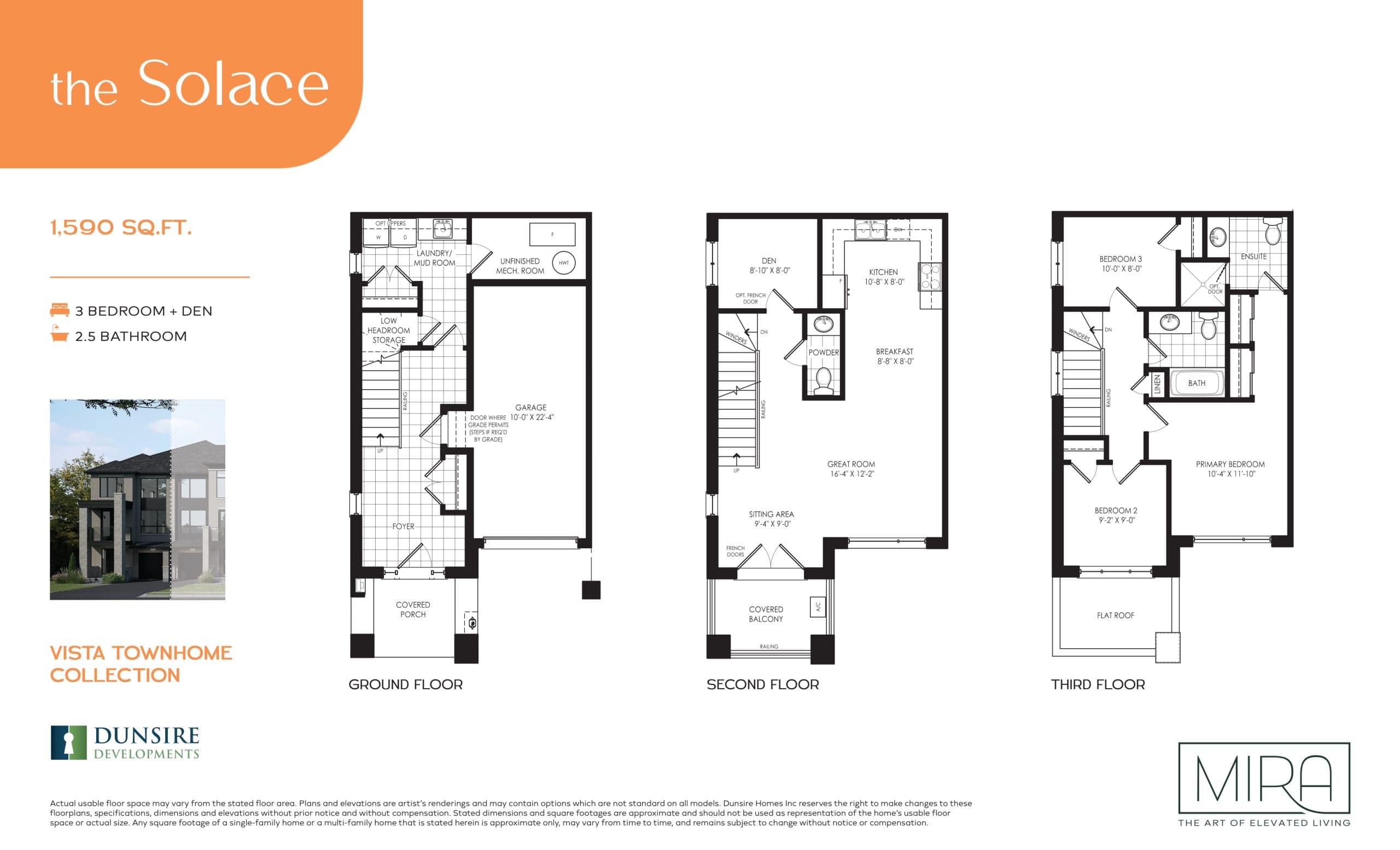 The Solace TH-4 (Vista Collection) Floor Plan at Mira by Dunsire Developments - 1590 sq.ft