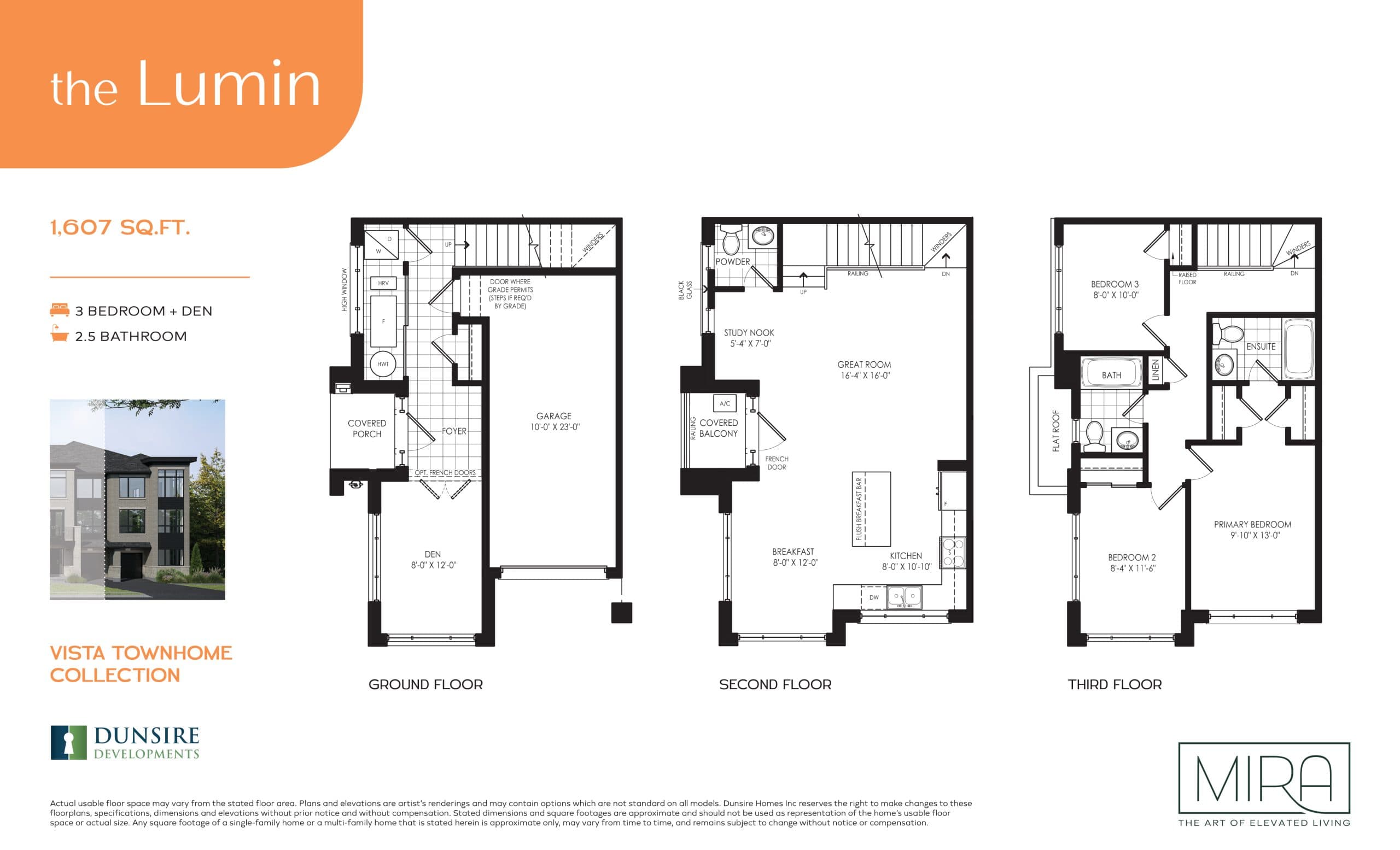 The Lumin TH-5 (Vista Collection) Floor Plan at Mira by Dunsire Developments - 1607 sq.ft