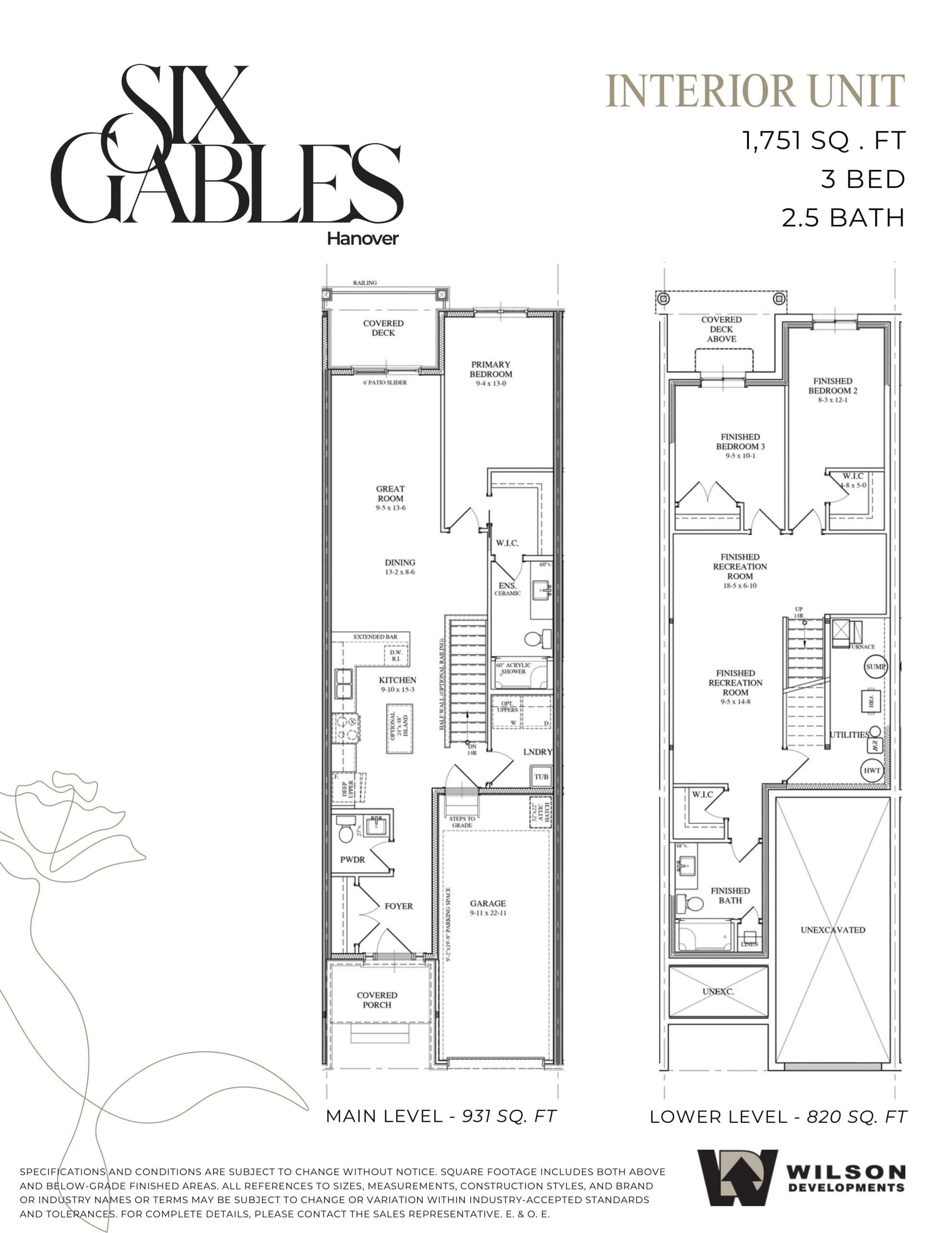 Interior Unit Floor Plan at Six Gables Towns - 1751 sq.ft
