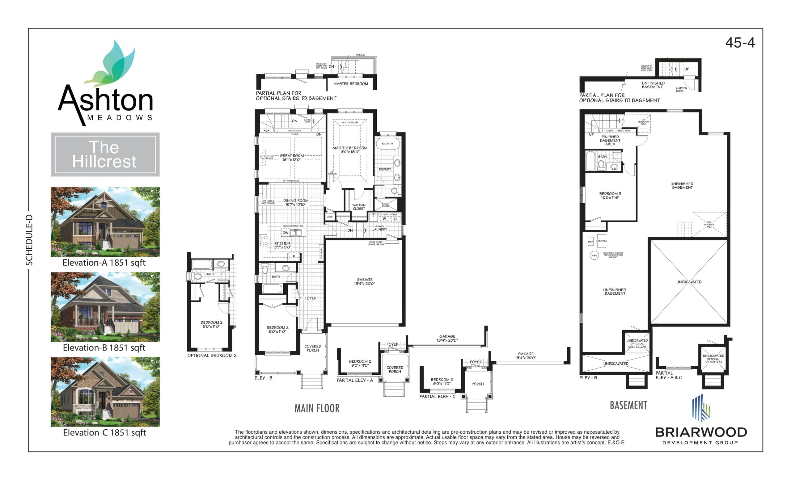 The Hillcrest Floor Plan at Ashton Meadows Homes - 1851 sq.ft