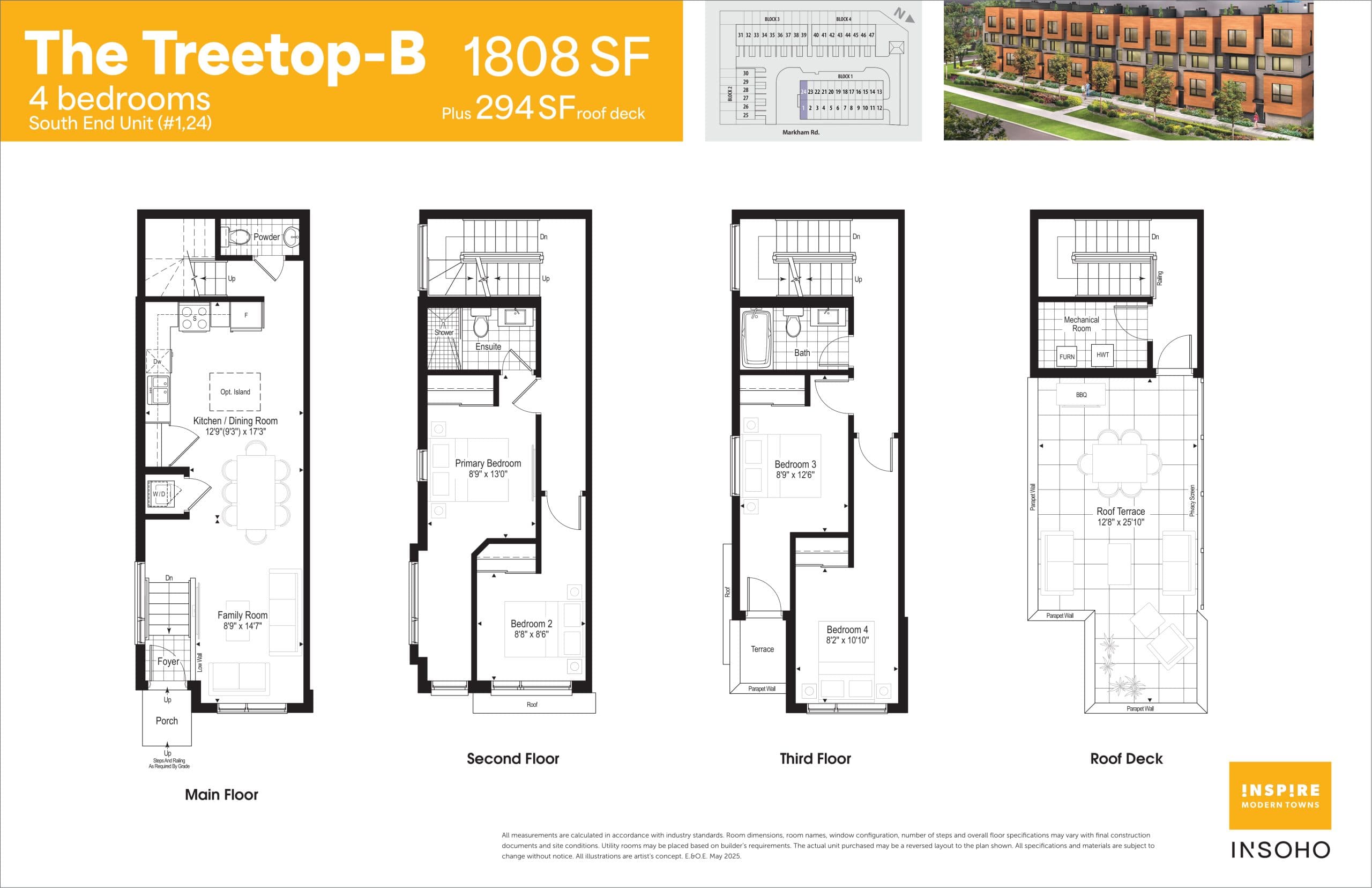 The Treetop-B South End Unit Floor Plan at Love It Series at Inspire Towns - 1808 sq.ft