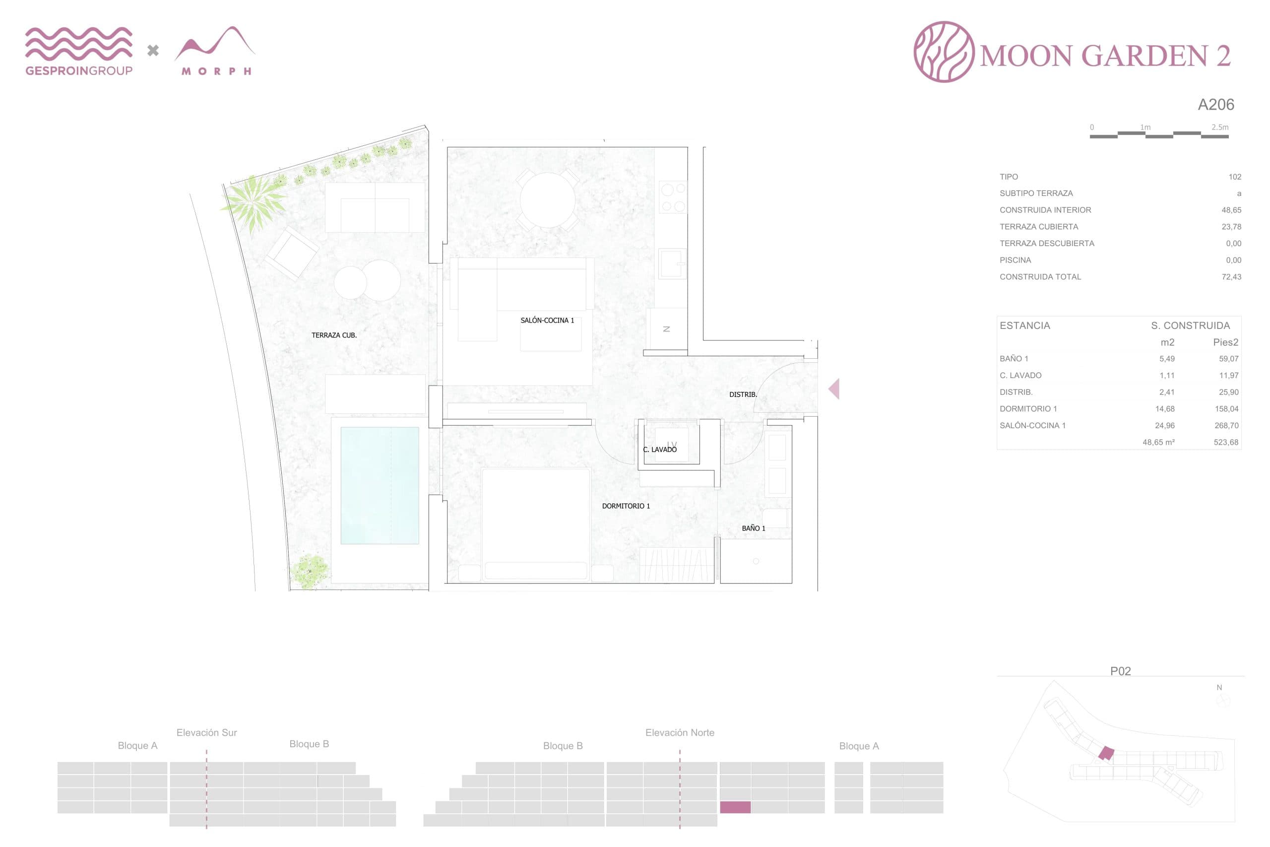 A206 Floor Plan at Moon Garden 2 - 524 sq.ft
