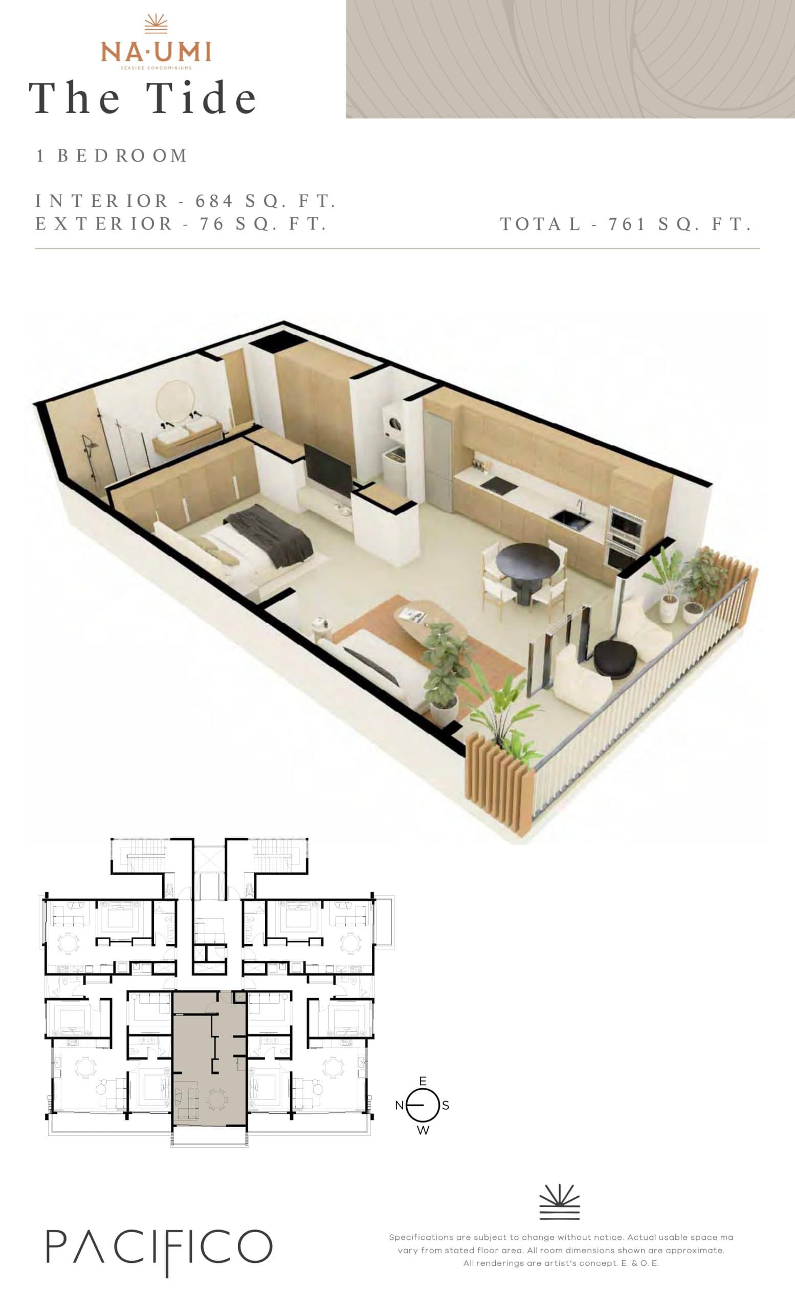 The Tide Floor Plan at NaUmi Seaside Condos at Pacifico Phase 2 - 684 sq.ft