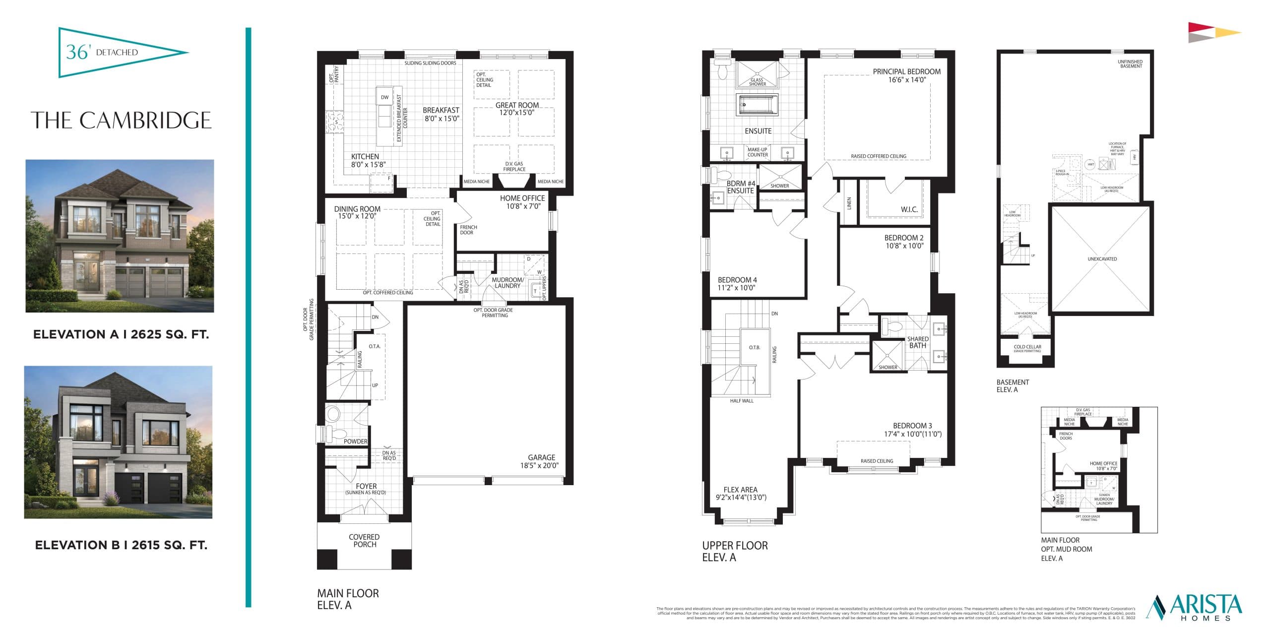 The Cambridge Floor Plan at Oakpointe in Upper Joshua Creek Towns Phase 2 by Arista Homes - 2625 sq.ft