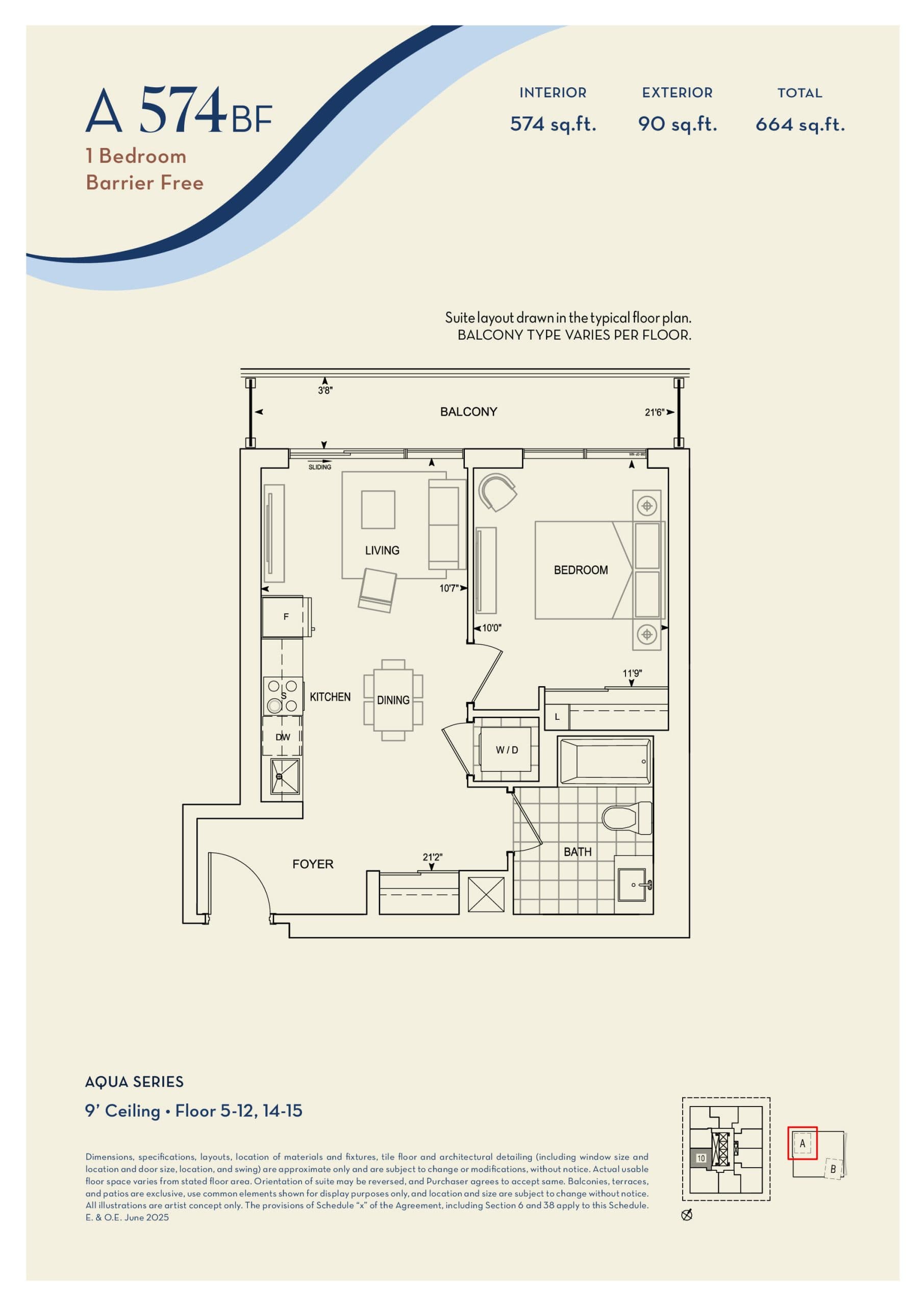 A574BF Floor Plan at Aquanova Condos - 574 sq.ft