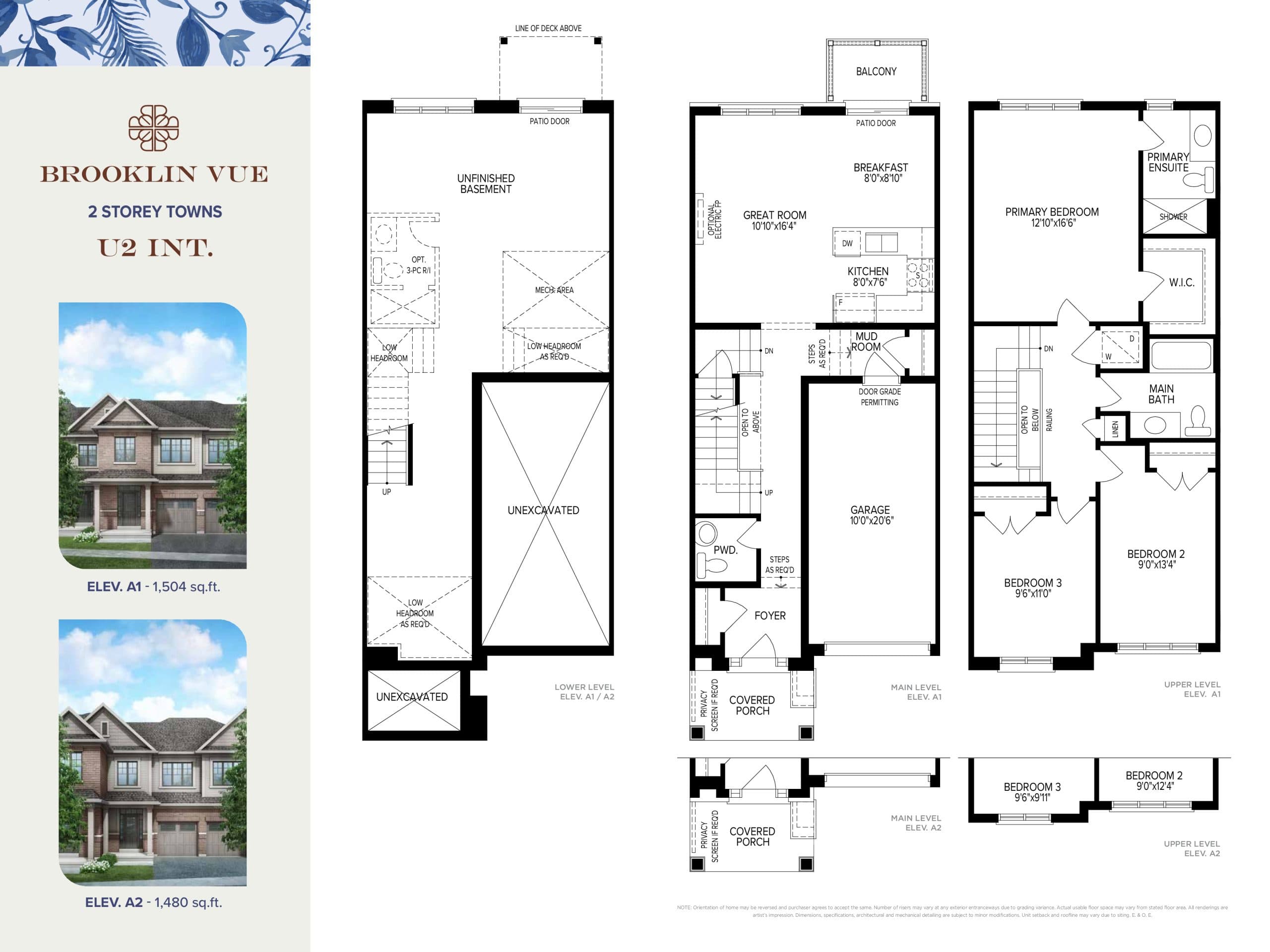 U2 Int Elev A2 Floor Plan at Brooklin Vue Towns - 1480 sq.ft