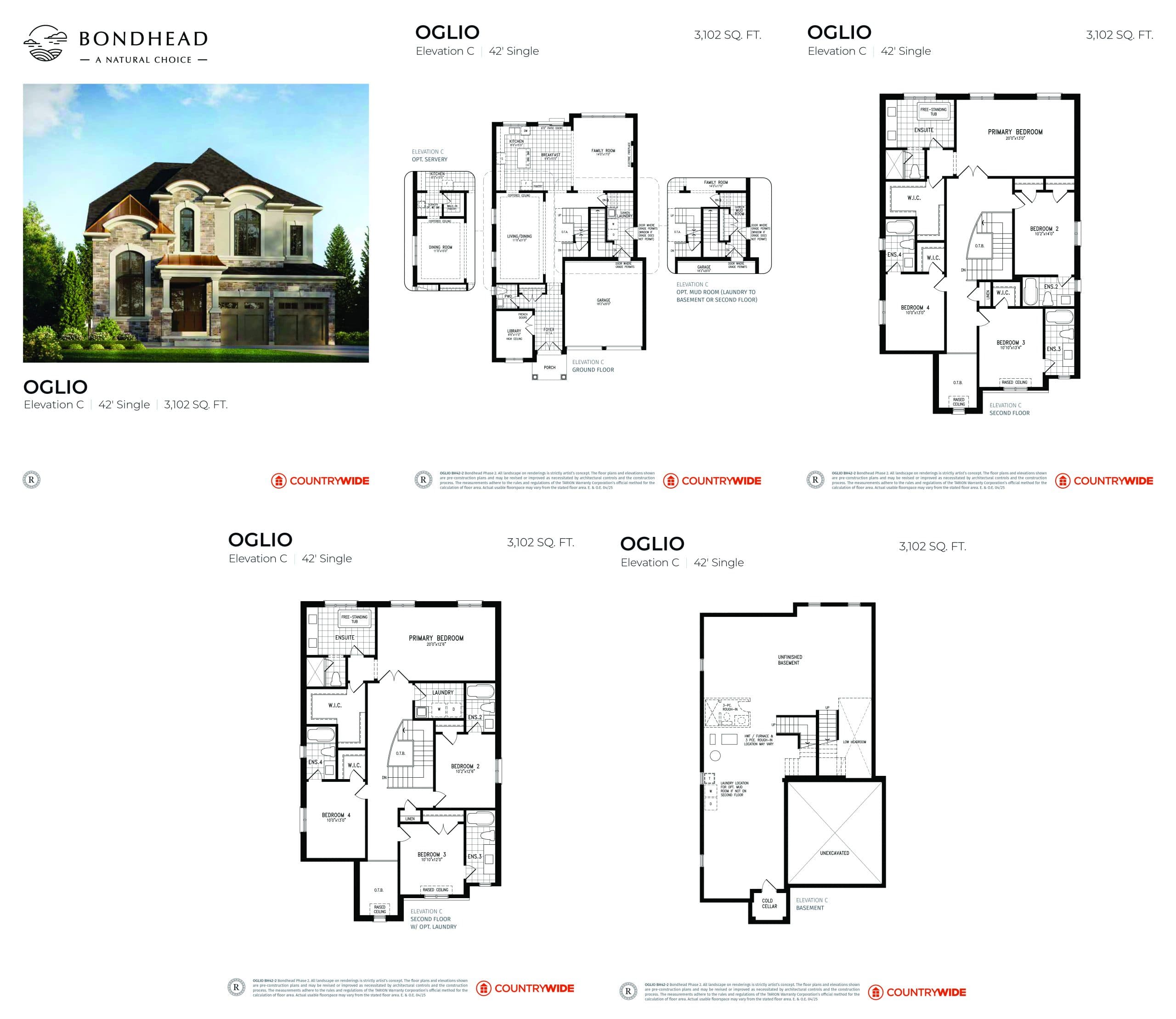 Oglio (Elevation C) Floor Plan at Bondhead Phase 2 by CountryWide Homes - 3102 sq.ft