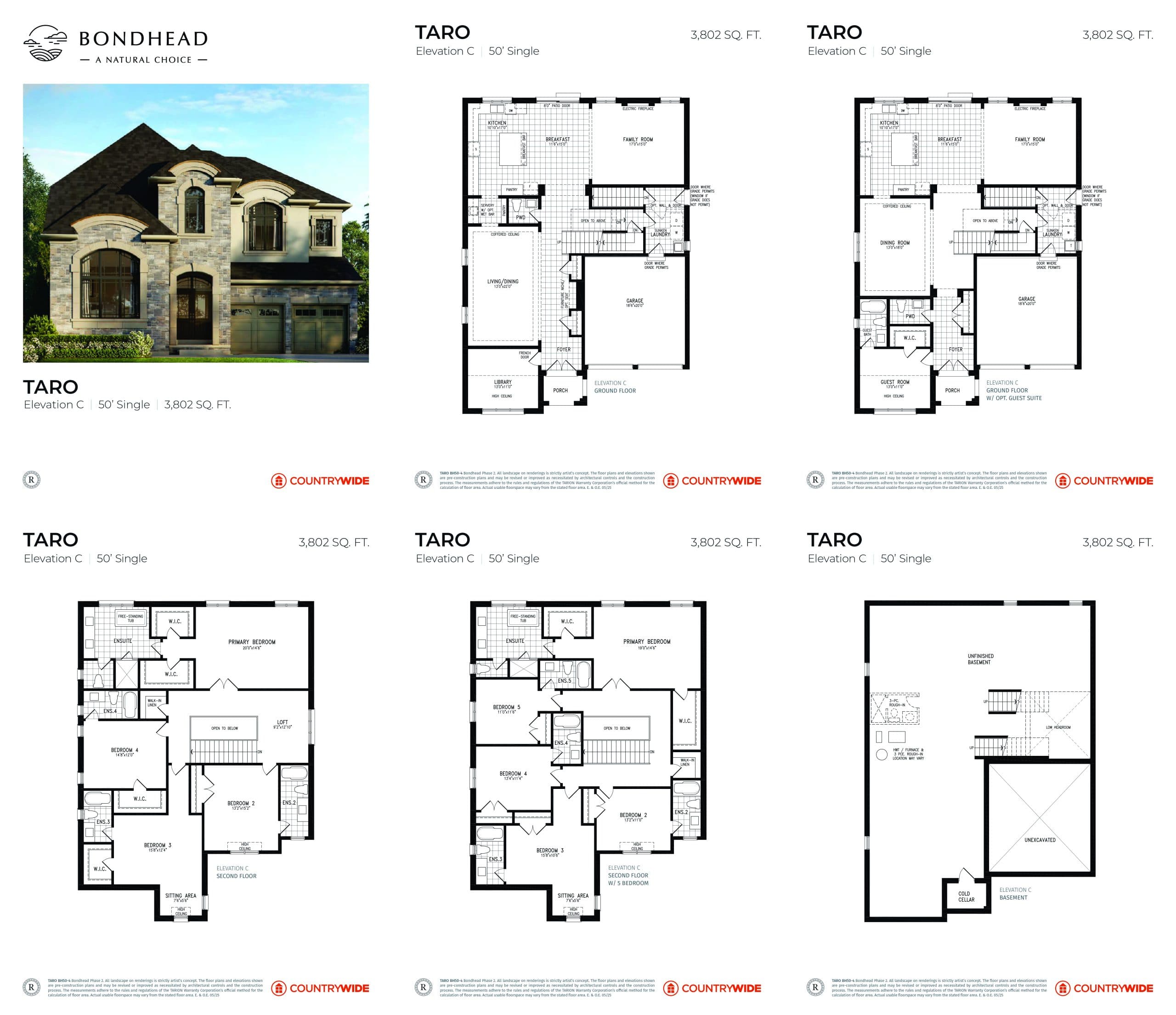 Taro (Elevation C) Floor Plan at Bondhead Phase 2 by CountryWide Homes - 3802 sq.ft
