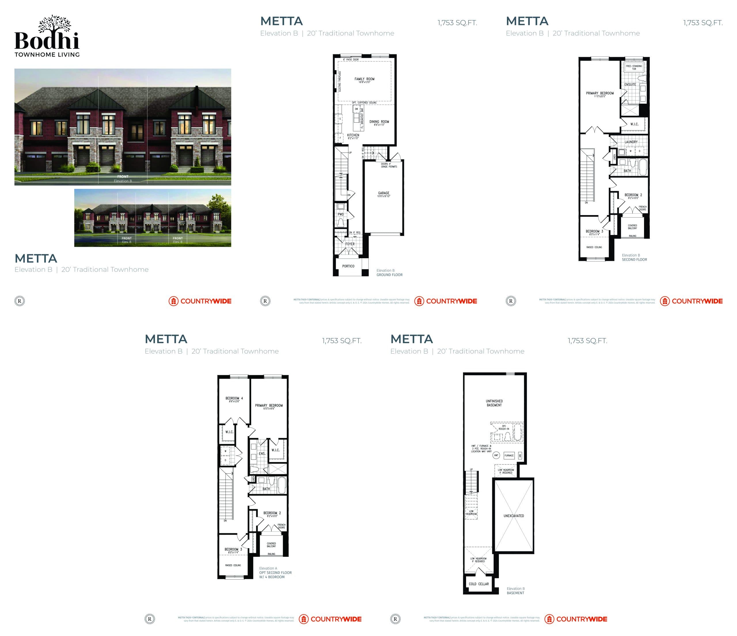 Metta (Elevation B) Floor Plan at Bodhi Townhome Living - 1753 sq.ft