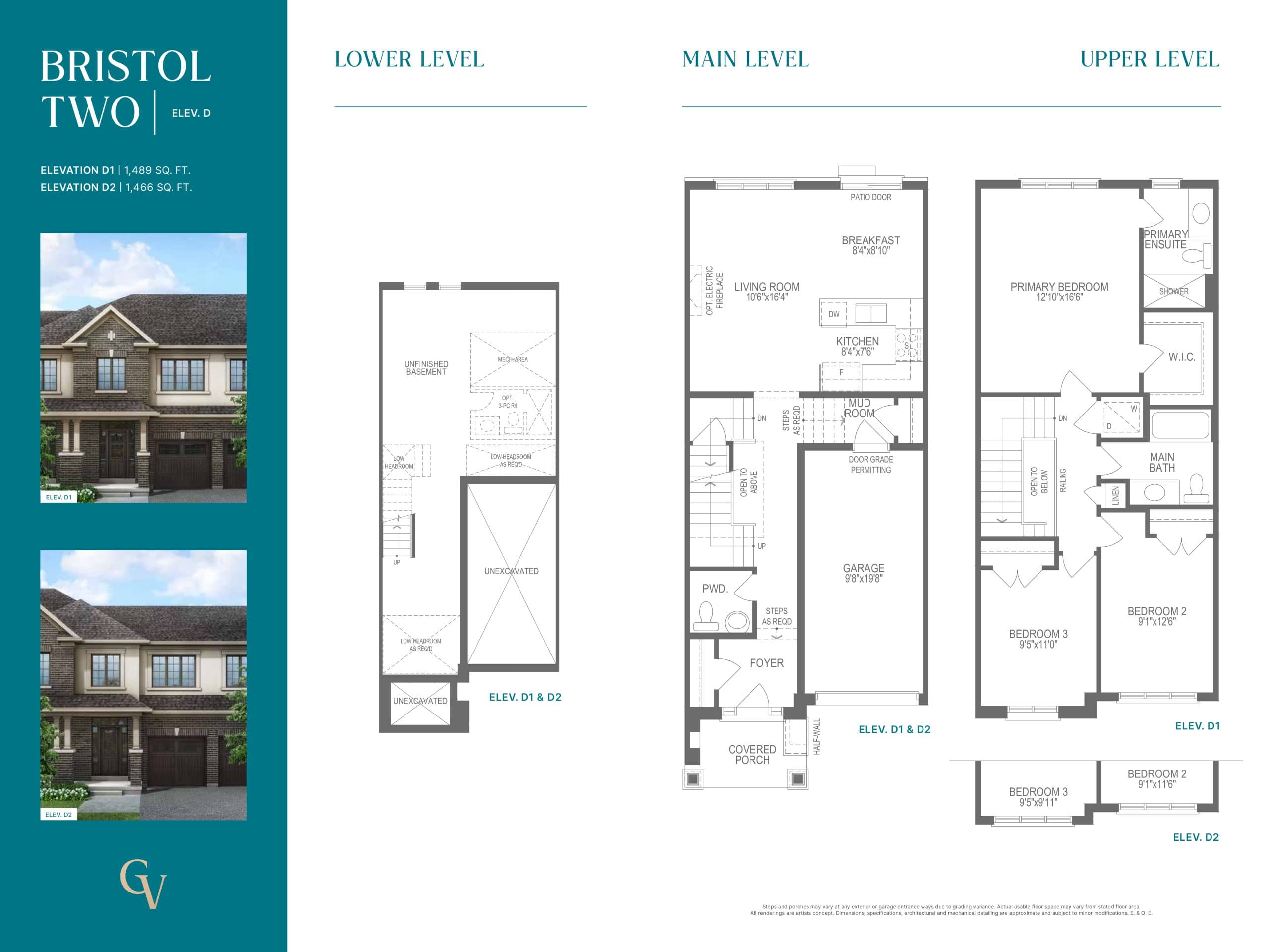 Bristol Two - Elevation D Floor Plan at Georgina View Homes - 1489 sq.ft