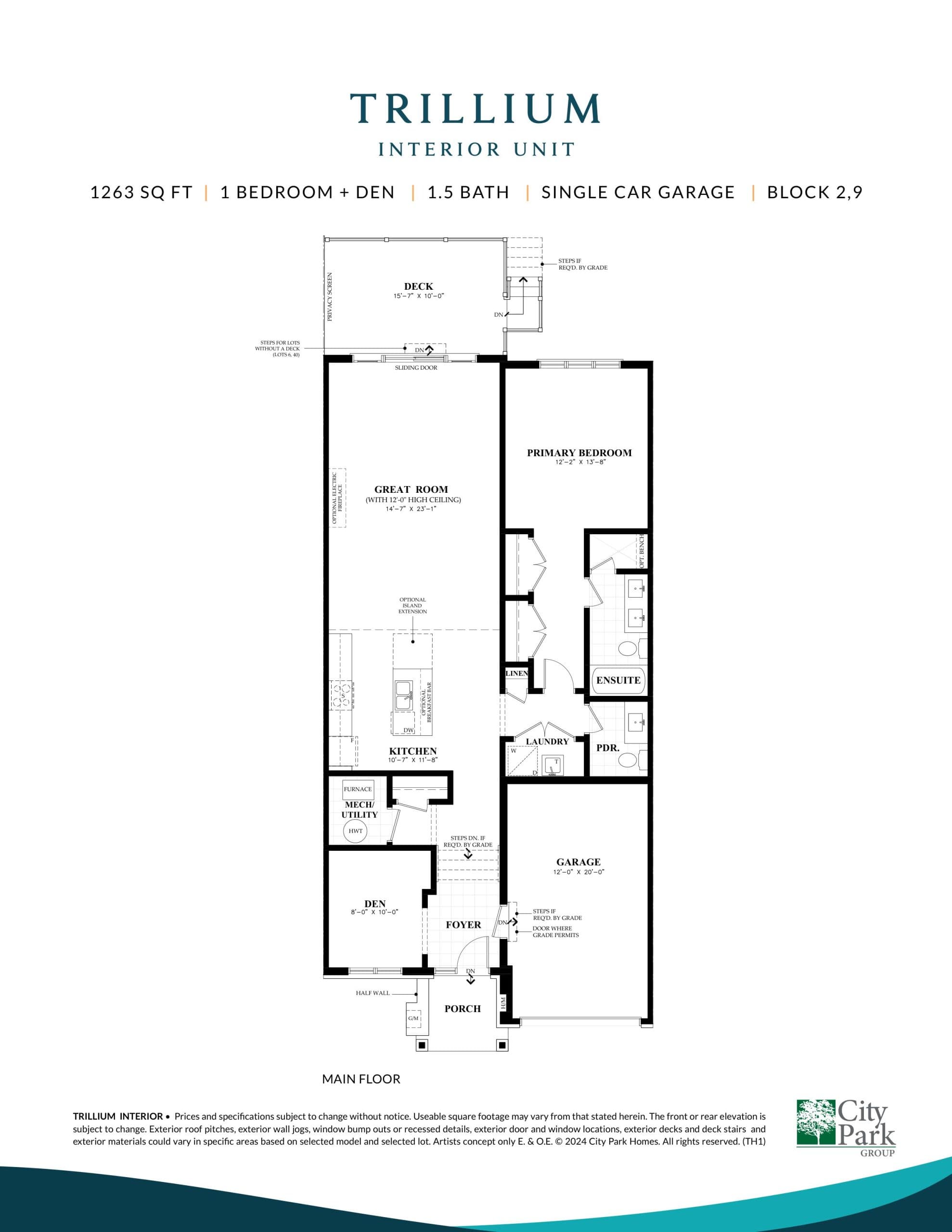 Trillium Floor Plan at Kingfisher Cove by City Park Group - 1263 sq.ft