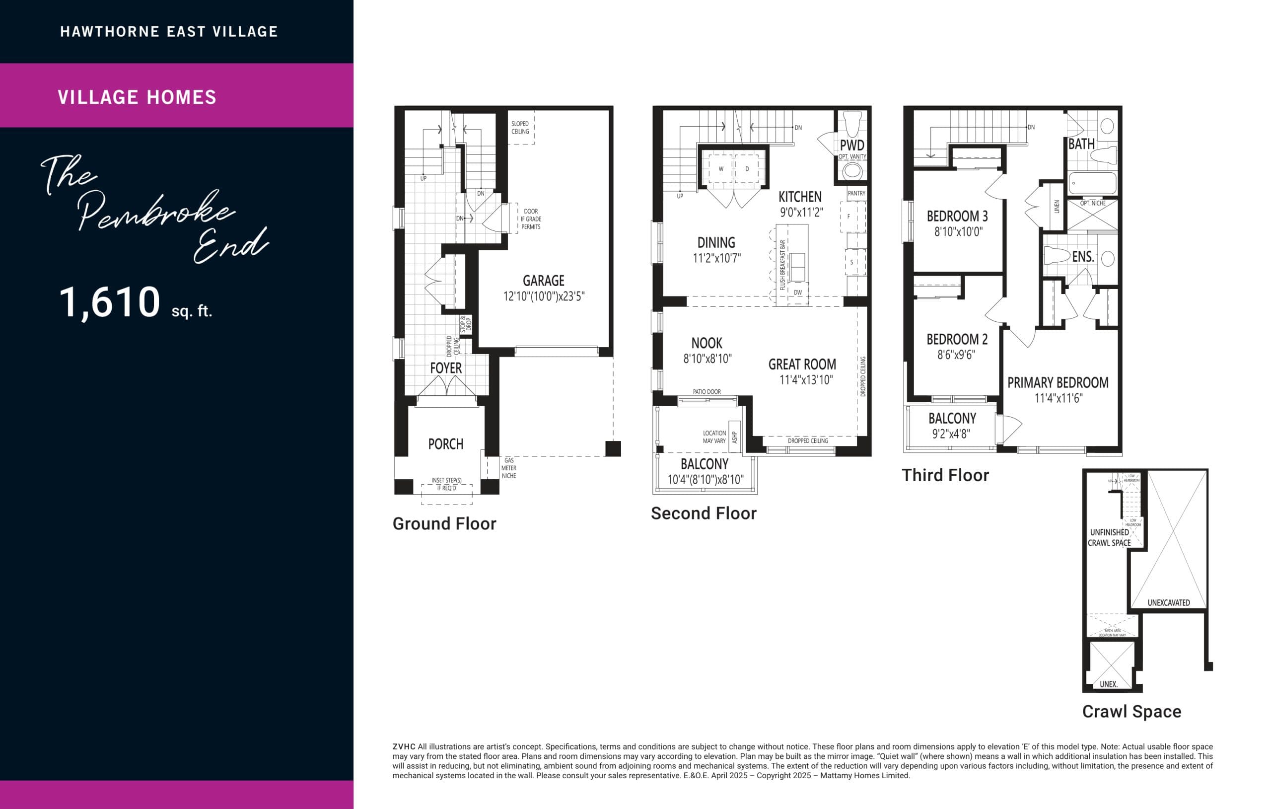 The Pembroke End Floor Plan at Hawthorne East Village Phase 8 - 1610 sq.ft