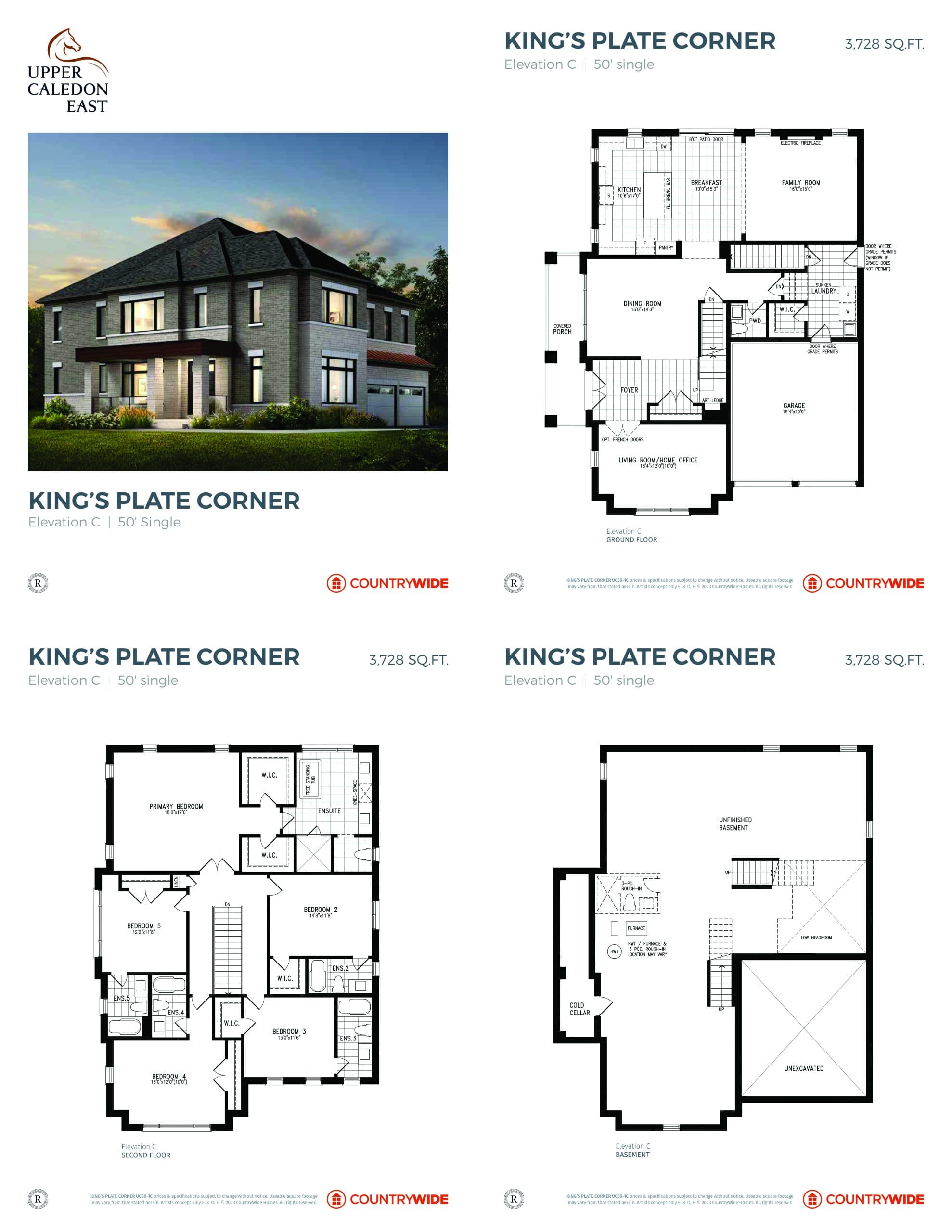 King's Plate Corner (Elevation C) Floor Plan at Upper Caledon East by CountryWide Homes - 3728 sq.ft