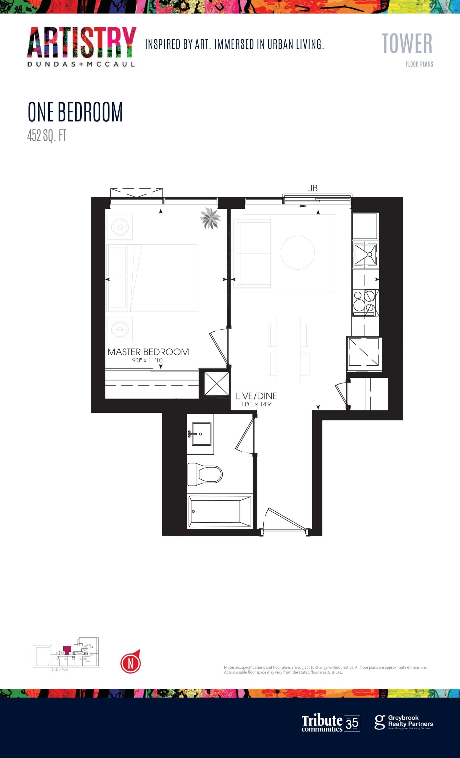 452 sq. ft. - Tower Floor Plan at Artistry Condos - 452 sq.ft