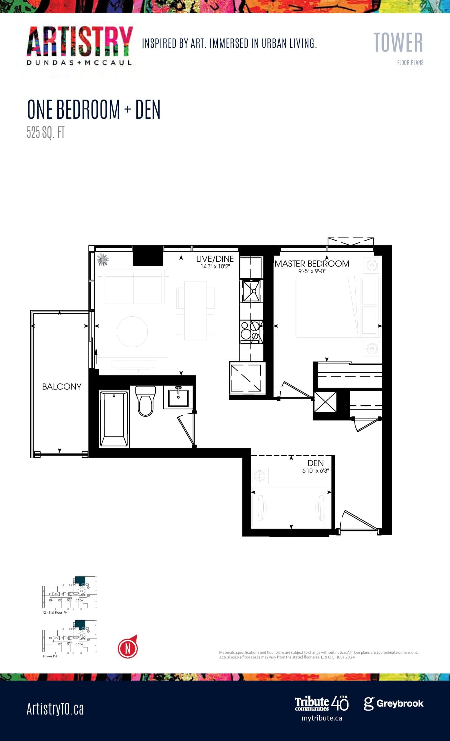 525 sq. ft. - Tower Floor Plan at Artistry Condos - 525 sq.ft