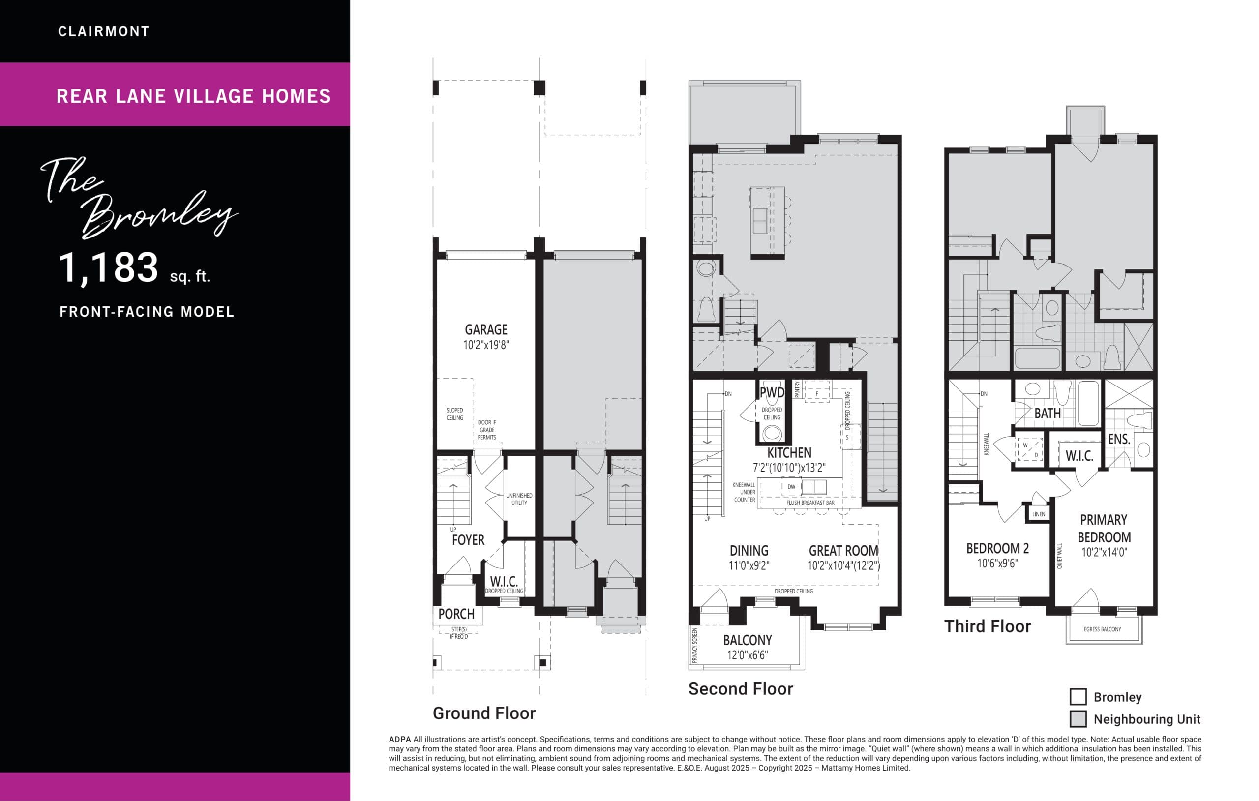 The Bromley Floor Plan at Clairmont Towns by Mattamy Homes - 1183 sq.ft