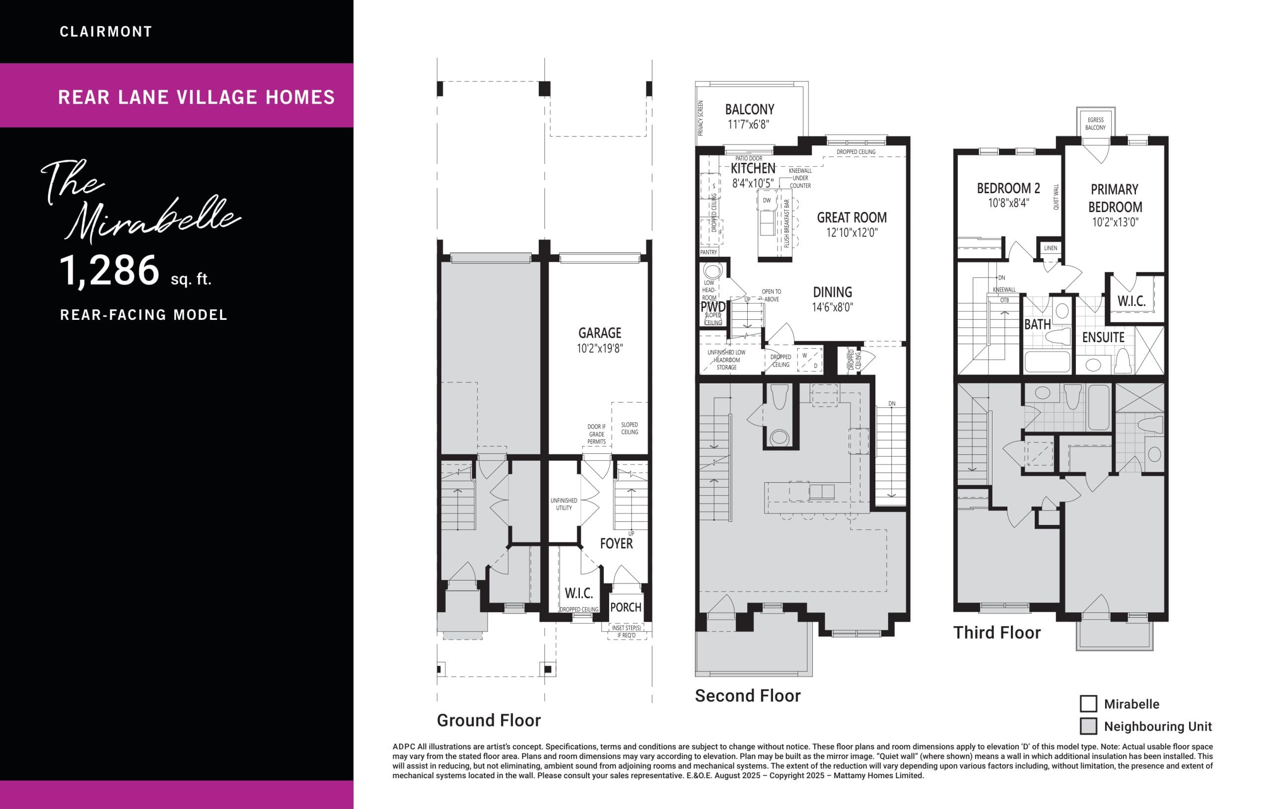 The Mirabelle Floor Plan at Clairmont Towns by Mattamy Homes - 1286 sq.ft