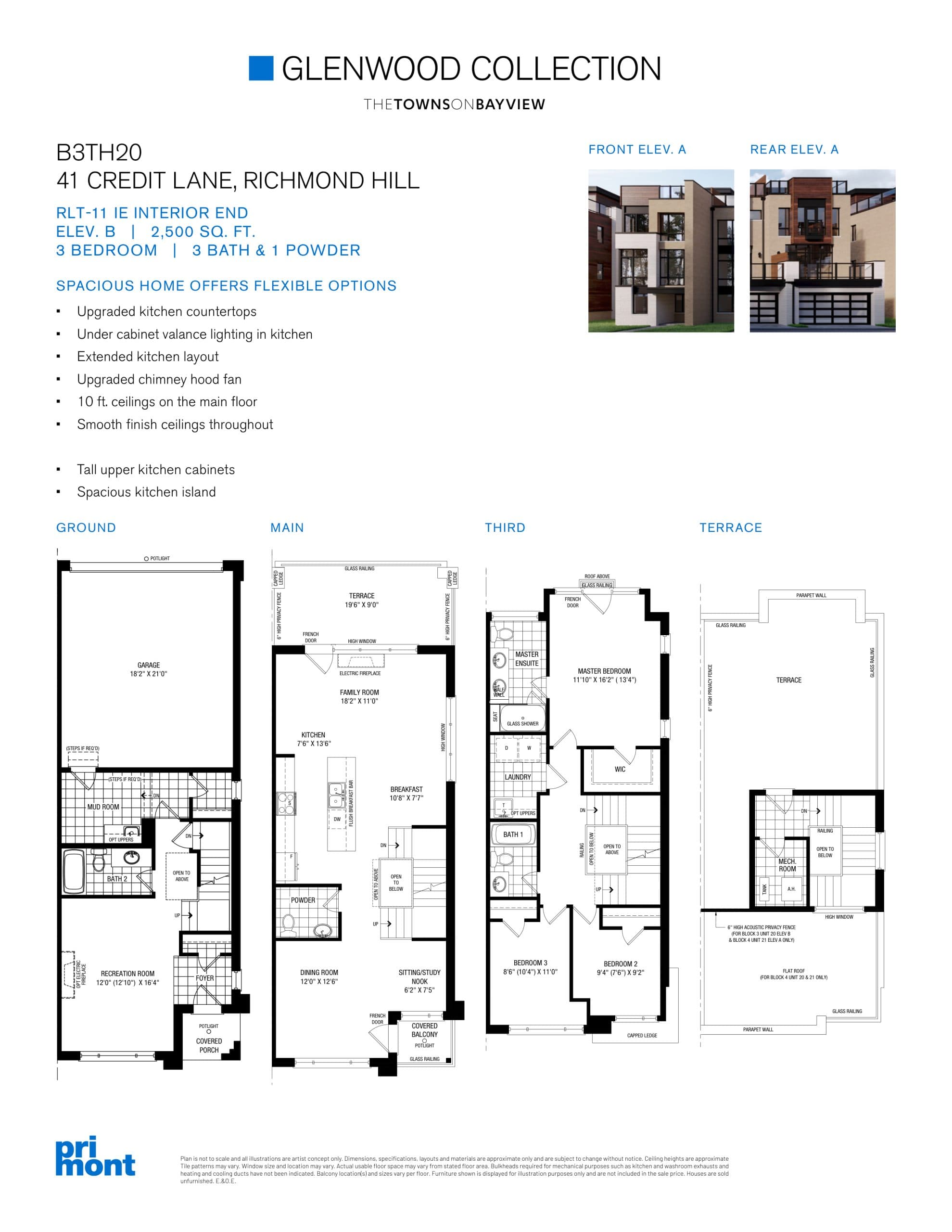 RLT-11 End Elev B Lot 20 Floor Plan at Glenwood Collection at The Towns on Bayview - 2500 sq.ft