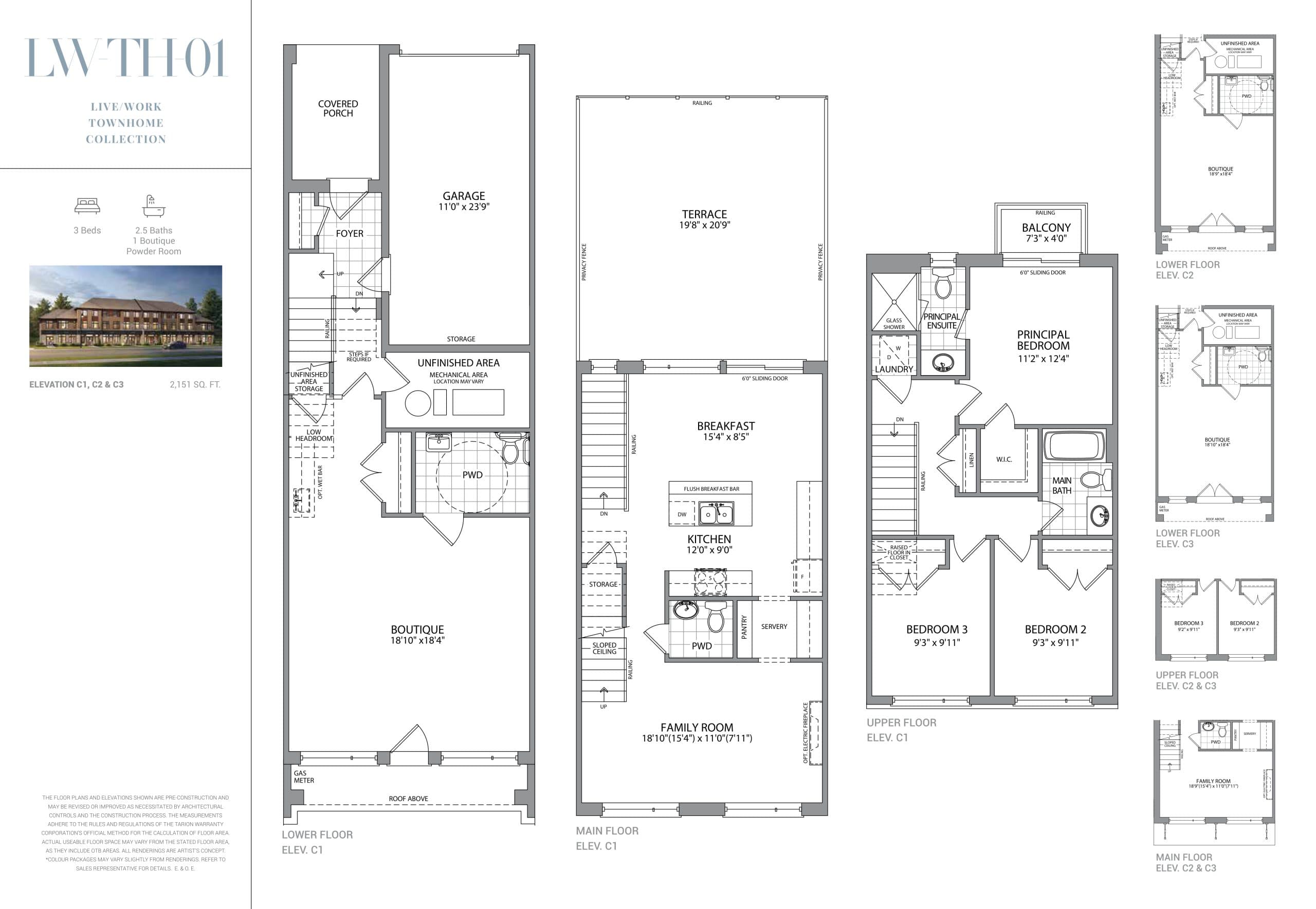 LW TH01 Floor Plan at Greenwood Seaton Towns by OPUS Homes - 2151 sq.ft