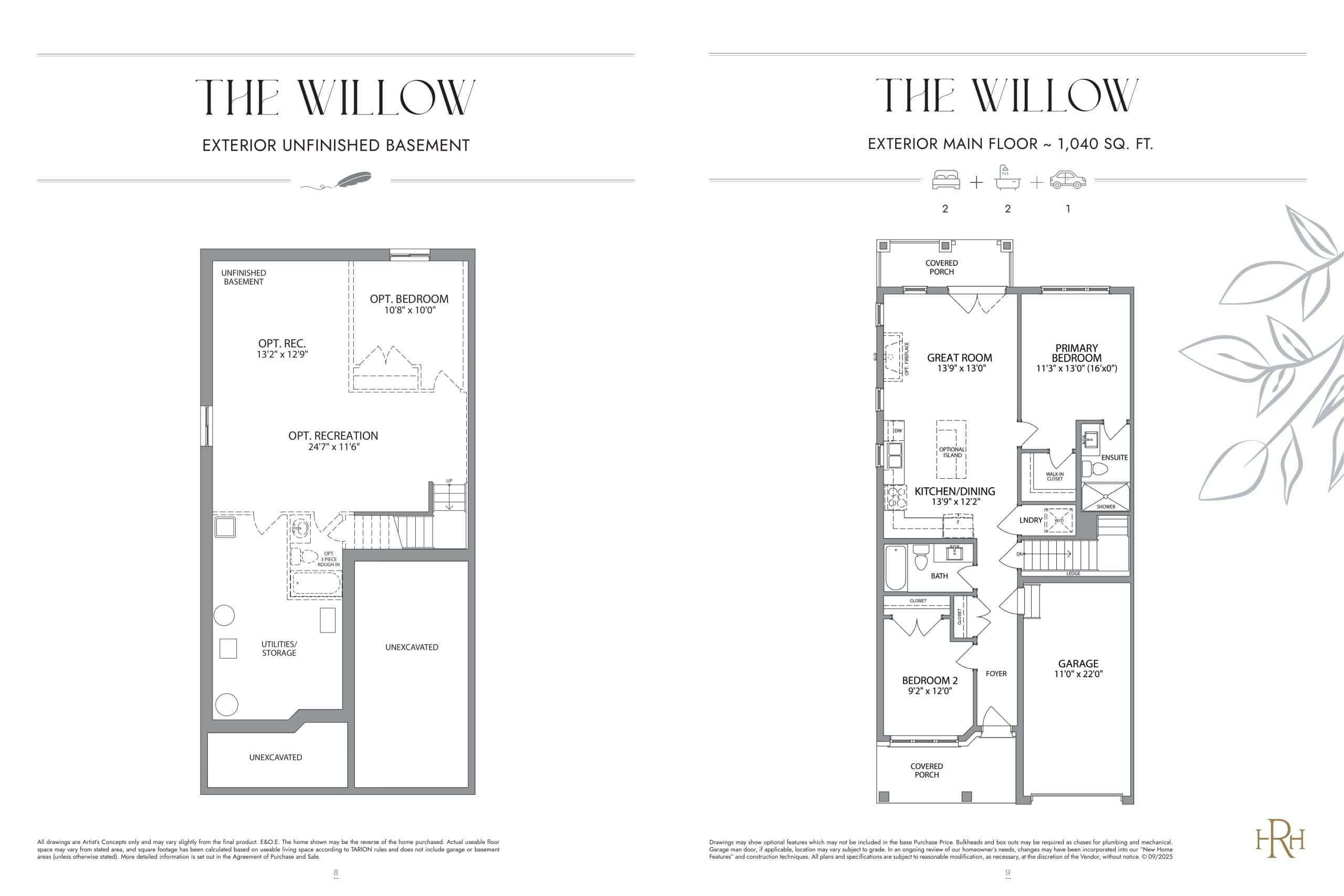 The Willow (Exterior) - Urban Collection Floor Plan at Poet & Perth Towns - 1040 sq.ft