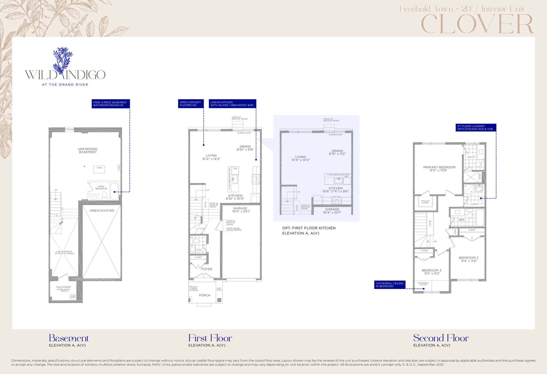 Clover Floor Plan at Wild Indigo at the Grand River Towns - 1401 sq.ft