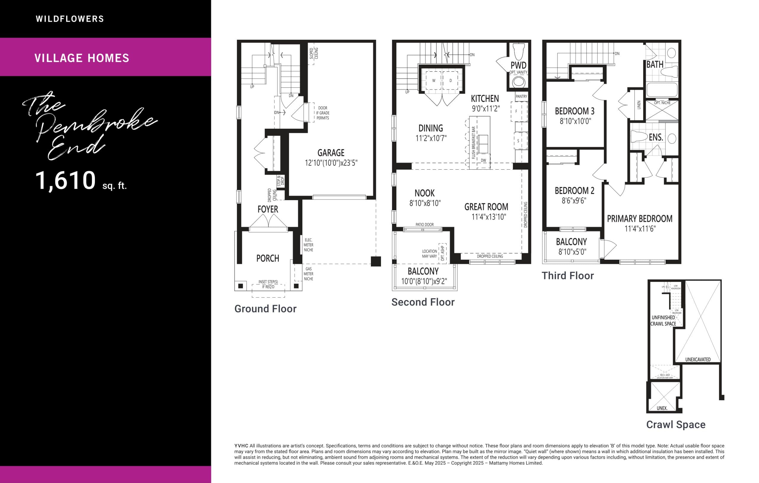 The Pembroke End Floor Plan at Wildflowers Kitchener Phase 8 by Mattamy Homes - 1610 sq.ft