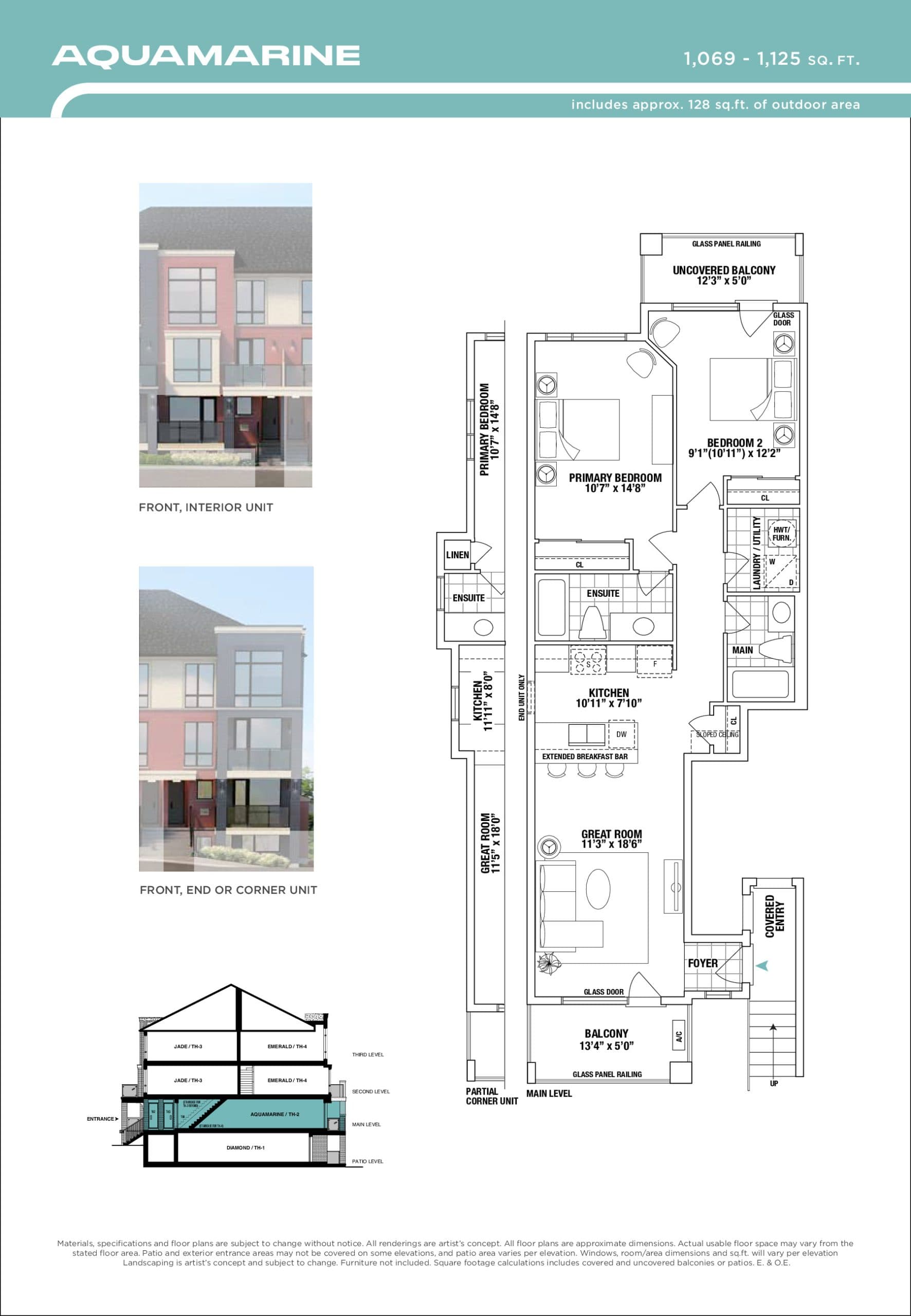 Aquamarine Floor Plan at Urban Towndominiums Phase 3 - 1069 sq.ft
