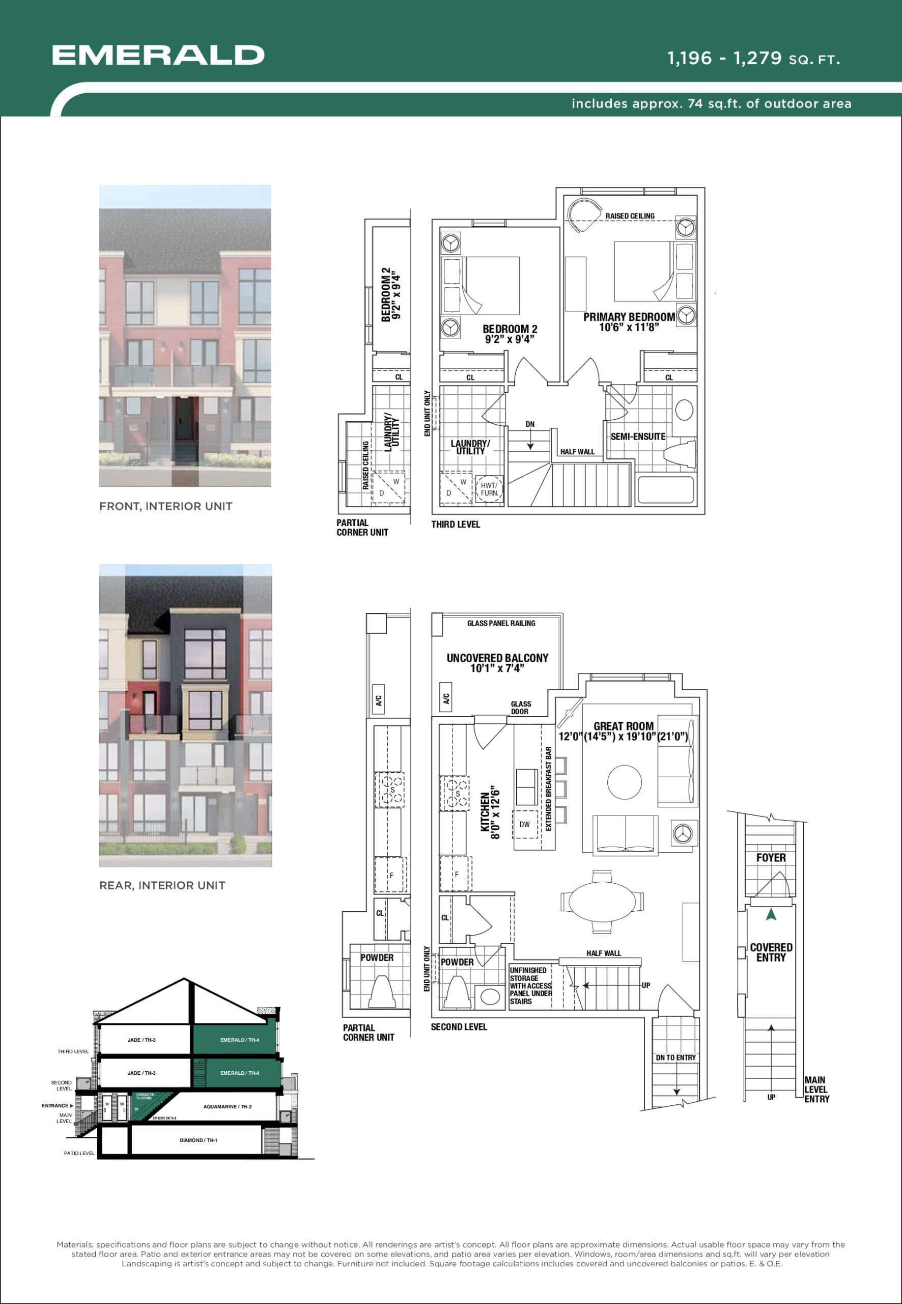Emerald Floor Plan at Urban Towndominiums Phase 3 - 1196 sq.ft