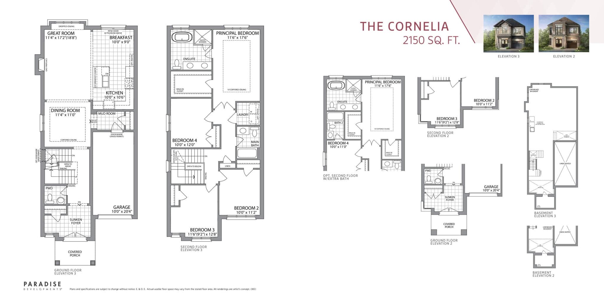 The Cornelia Floor Plan at Whitby Meadows by Paradise Developments - 2150 sq.ft