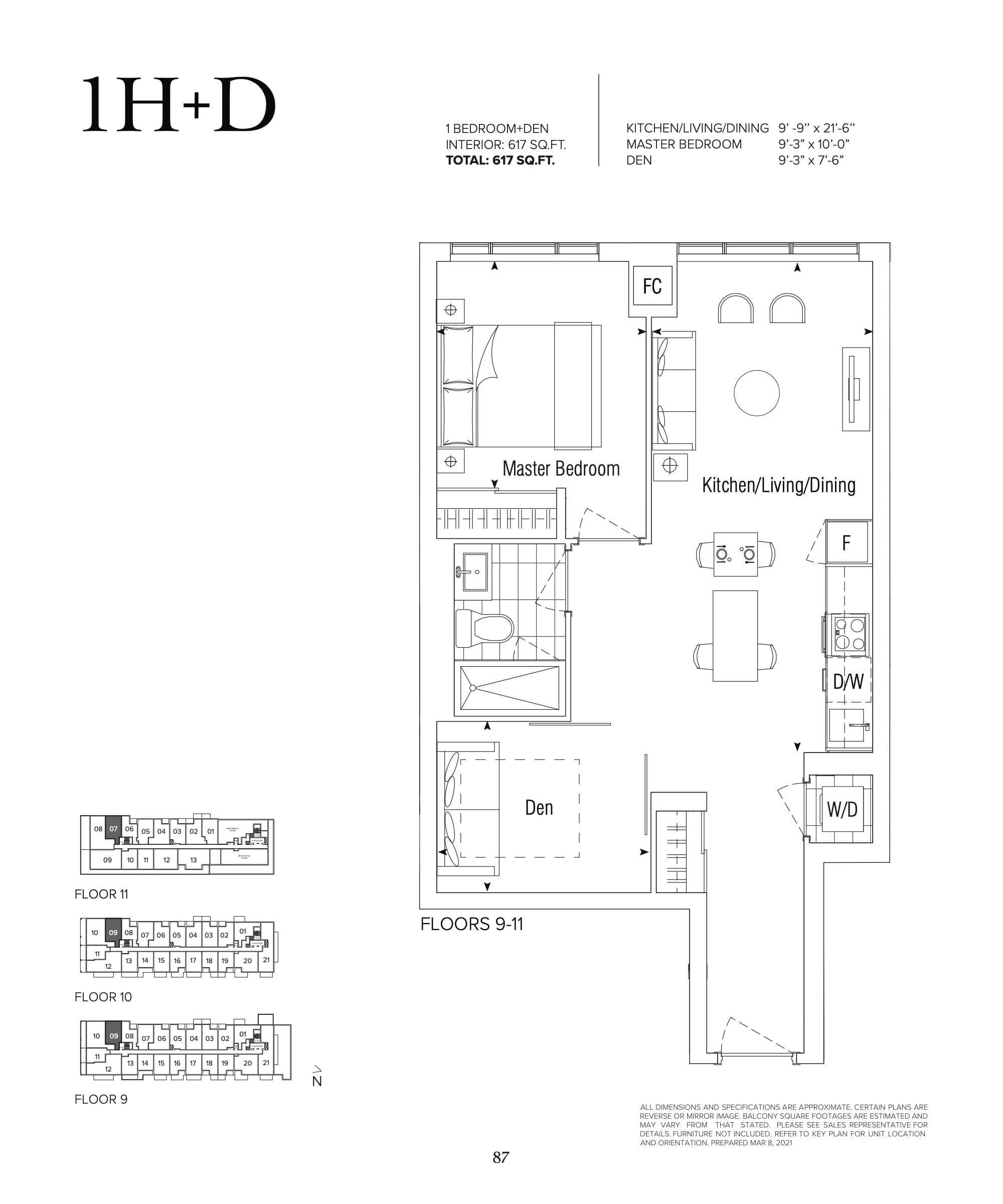 1H+D Floor Plan at 625 Sheppard Condos - 617 sq.ft