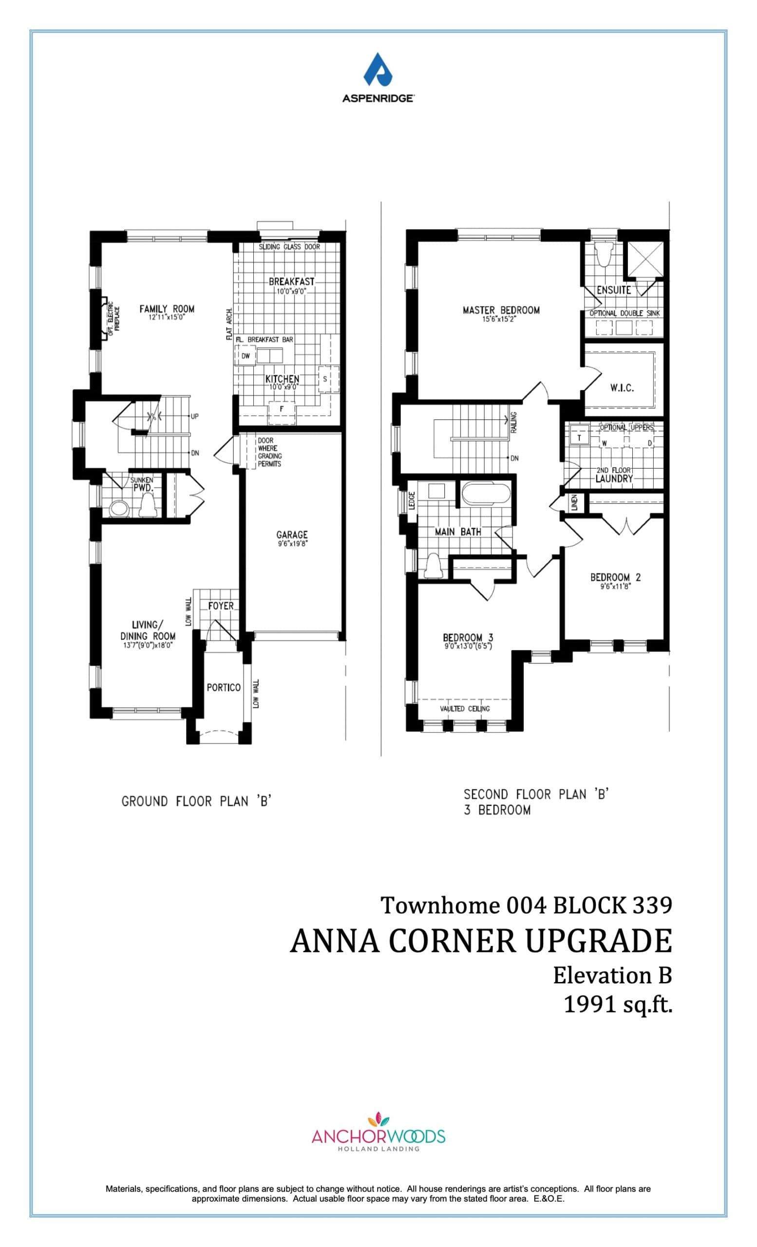 Anna Corner Upgrade Floor Plan at Anchor Woods by Aspen Ridge Homes - 1991 sq.ft
