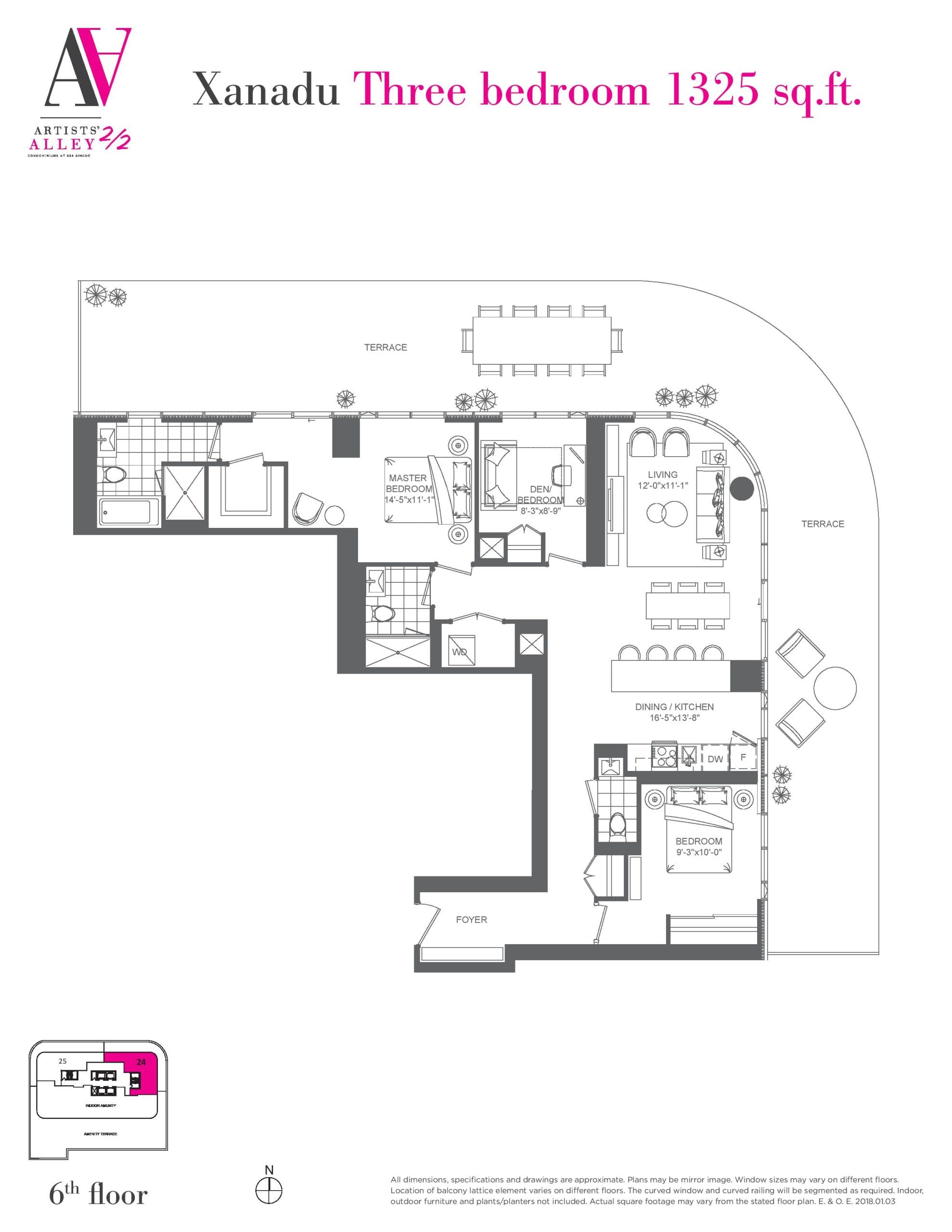 Xanadu Floor Plan at Artists' Alley Condos - 1325 sq.ft
