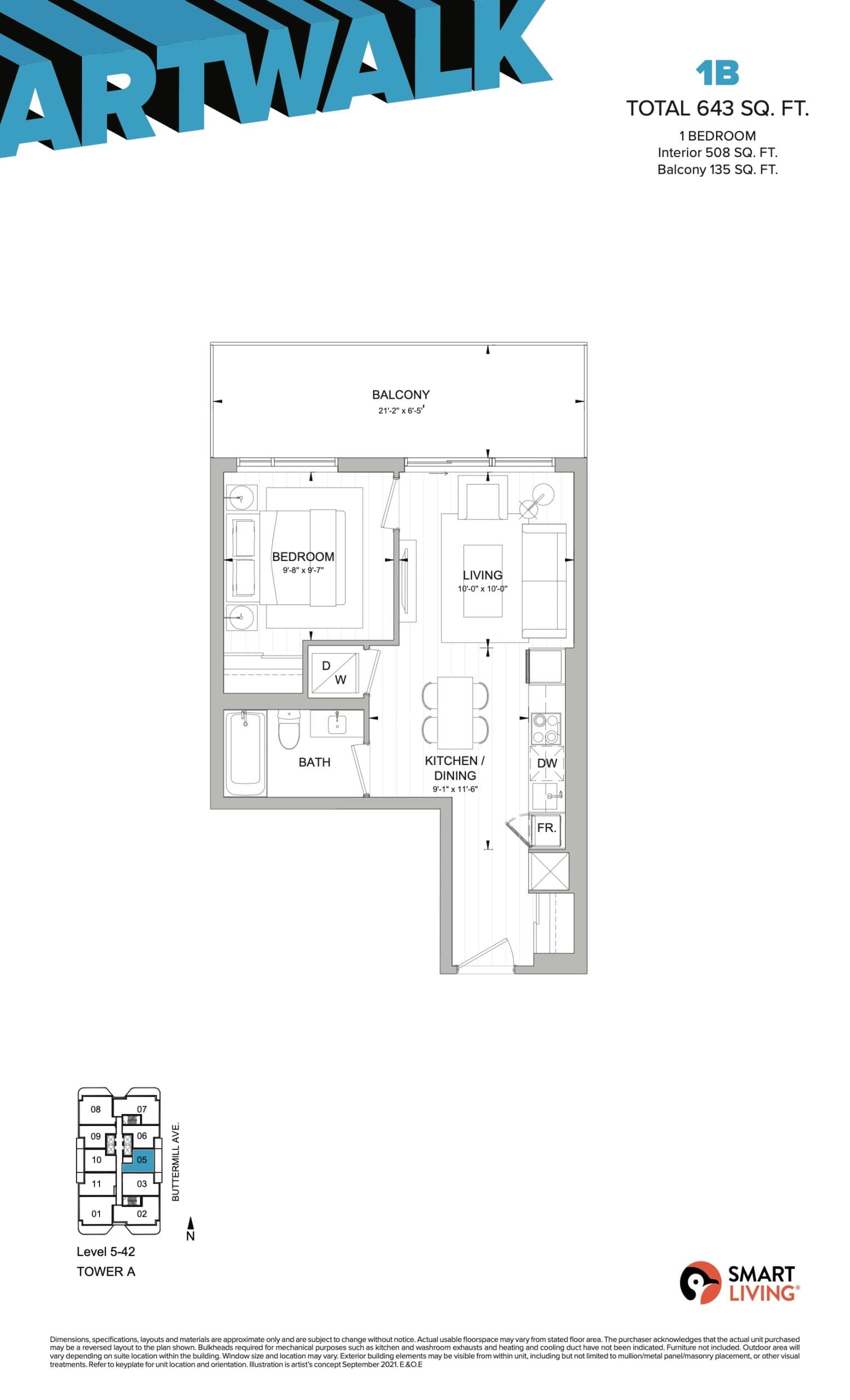 1B Floor Plan at ArtWalk Condos - 508 sq.ft